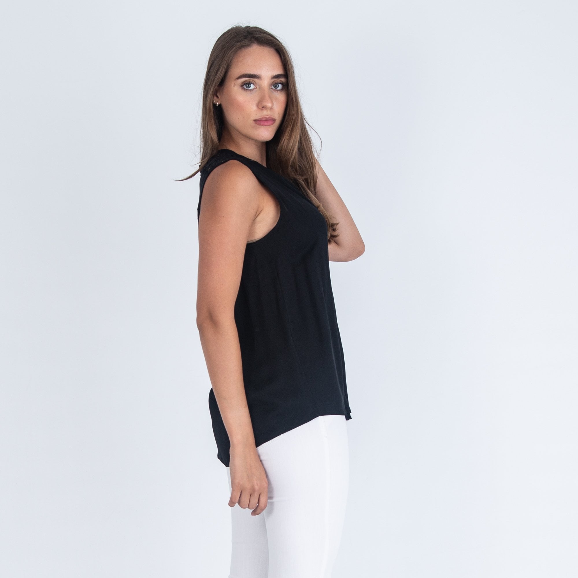 Michael Kors Lace Shoulder Silk Blouse Black