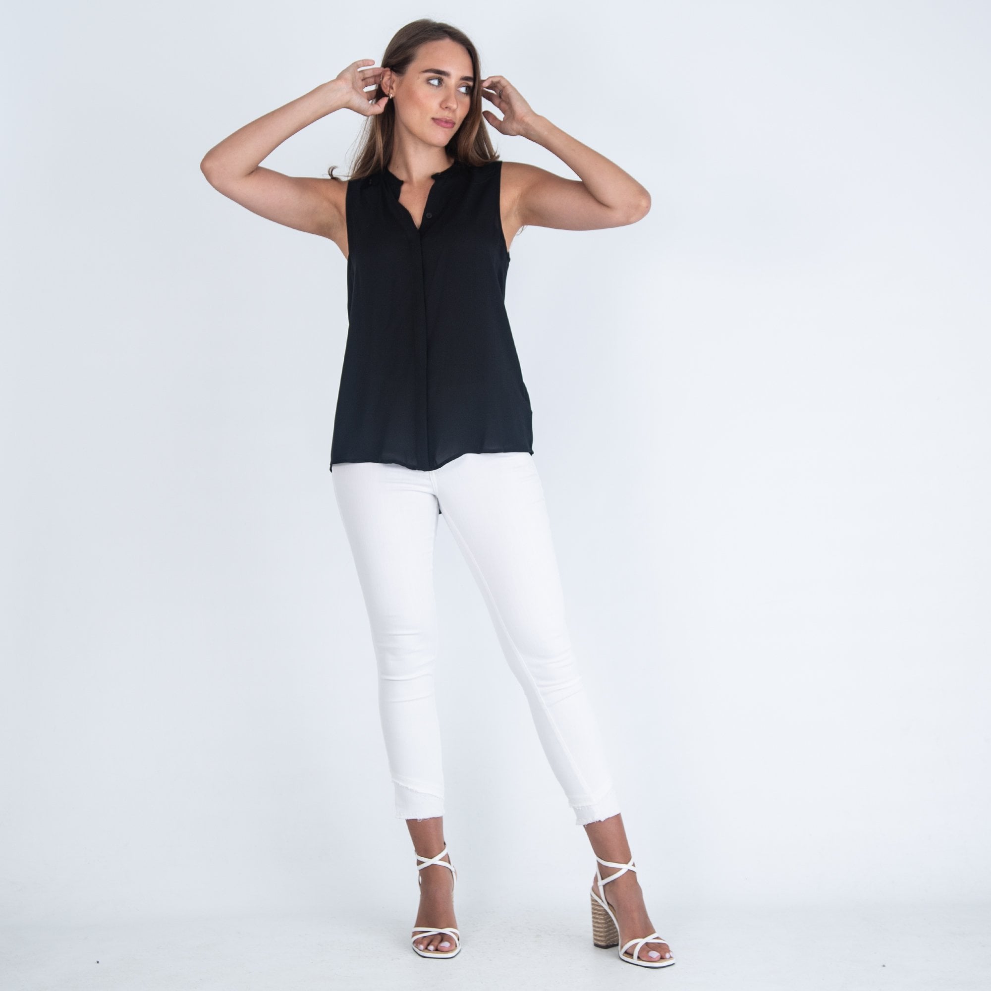 Michael Kors Lace Shoulder Silk Blouse Black