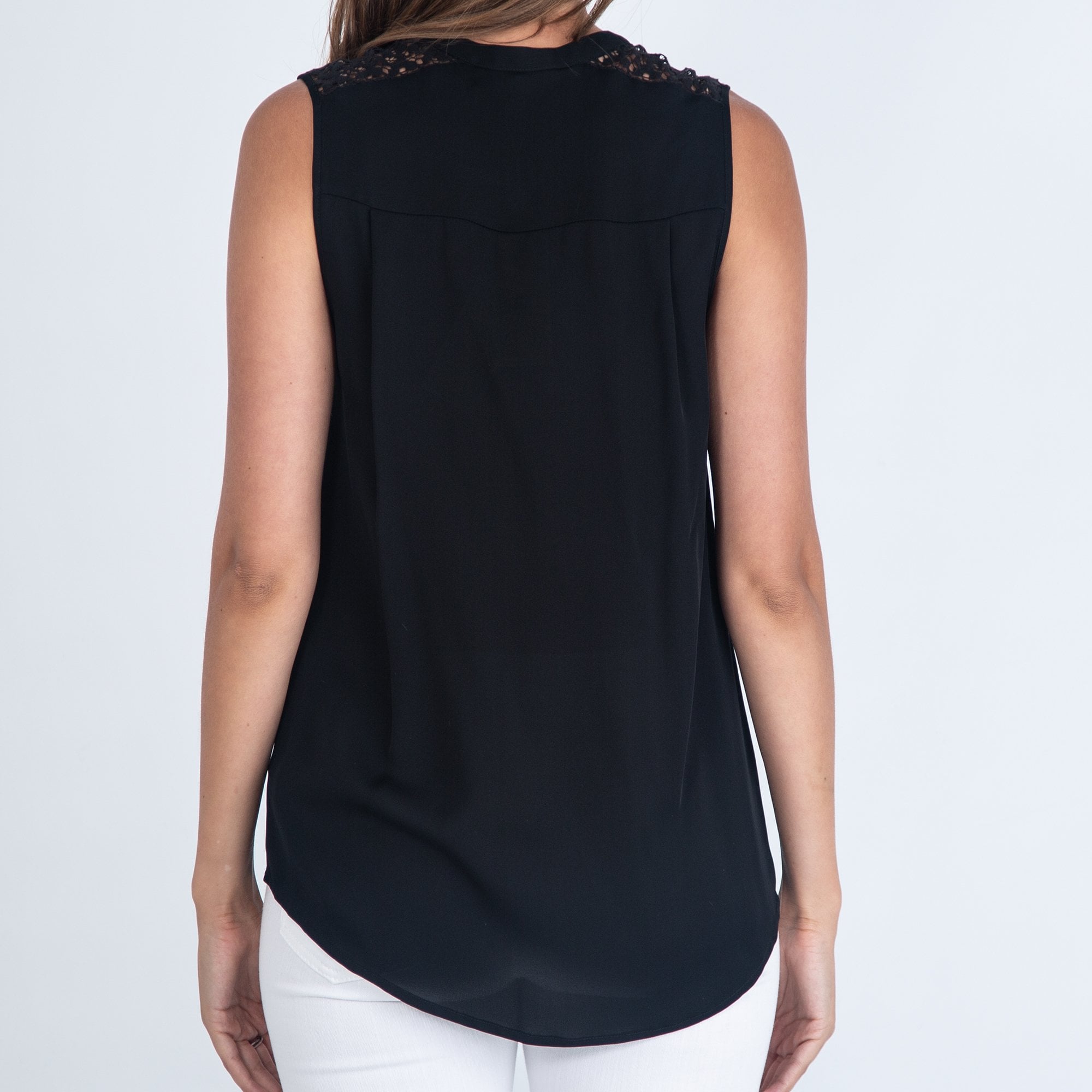 Michael Kors Lace Shoulder Silk Blouse Black