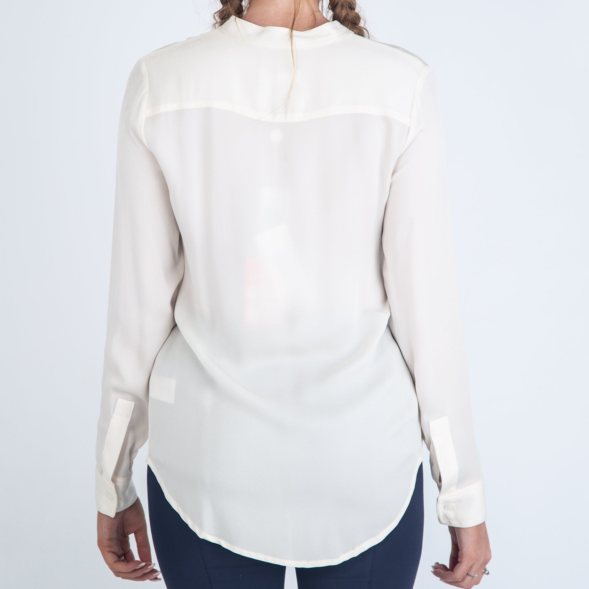 Michael Kors Silk Blouse With Mandarin Collar And Chain Neck Cream