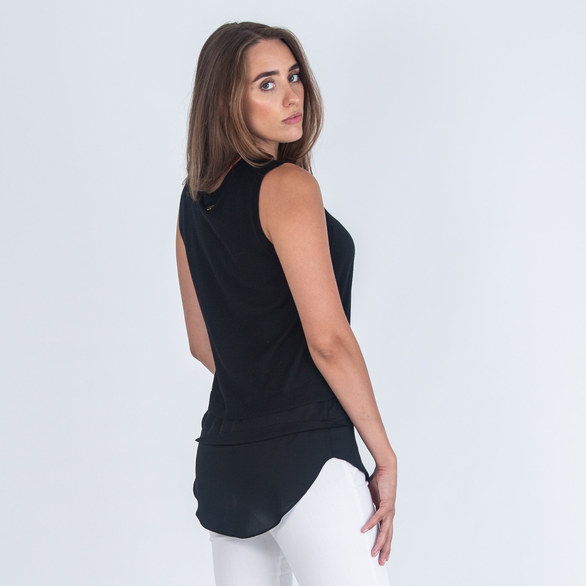 Michael Kors Sleeveless Knit Top With Fabric Hem Black