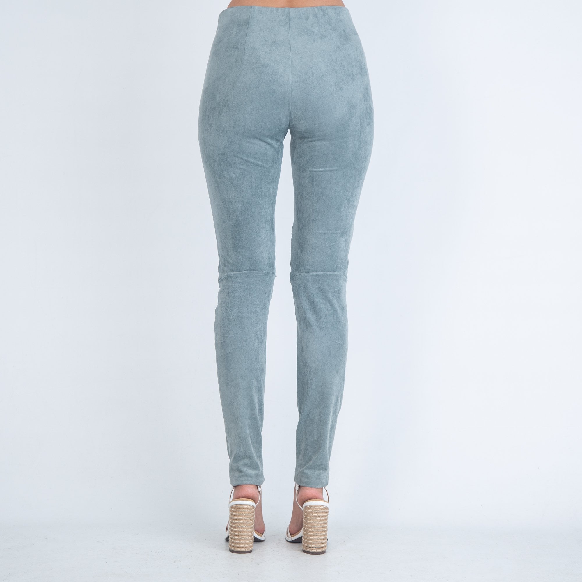 Riani Ruched Sides Elastic Waist Faux Suede Legging Duck Egg Green