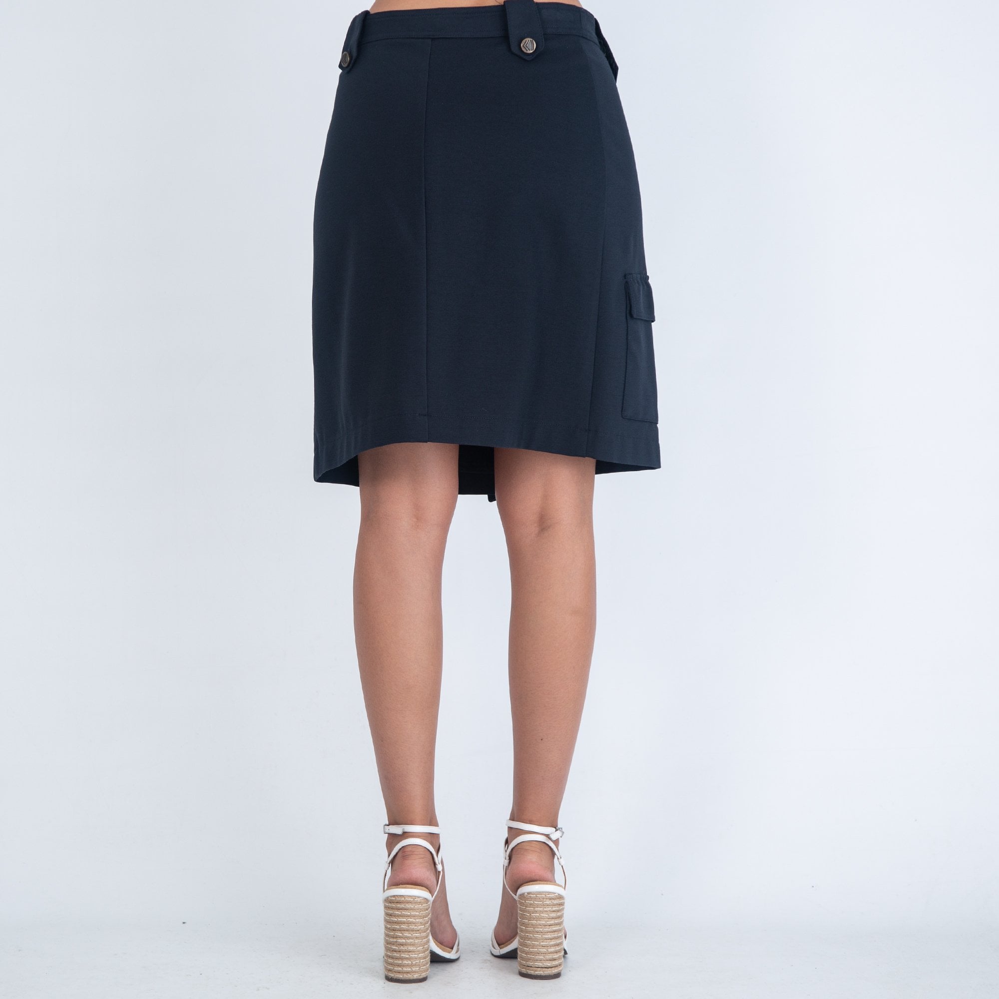 Vilagallo Rebecca A Line Stretch Skirt With Buttons Navy