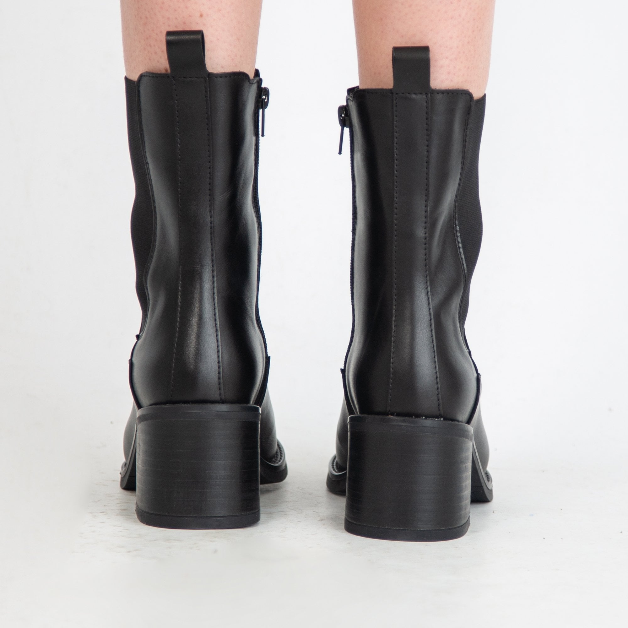 Alpe Covent Block Heel Mid Ankle Boot With Elastic Side Black