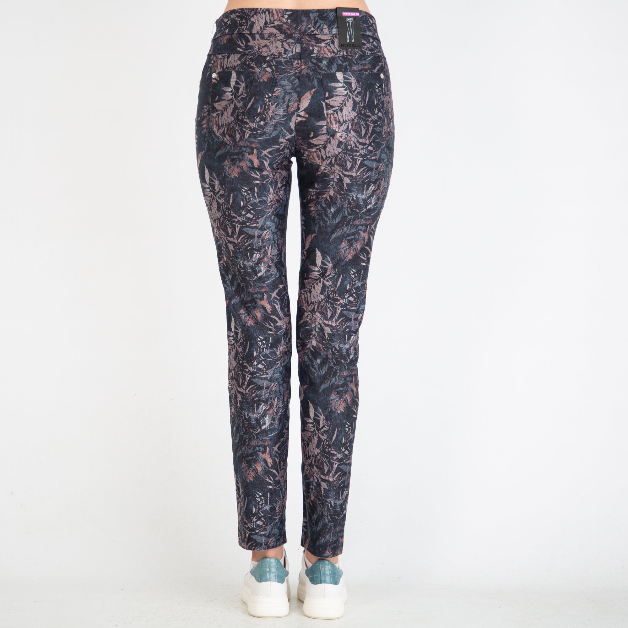 Robell Pull On Leaf Print Jegging Navy/Multi
