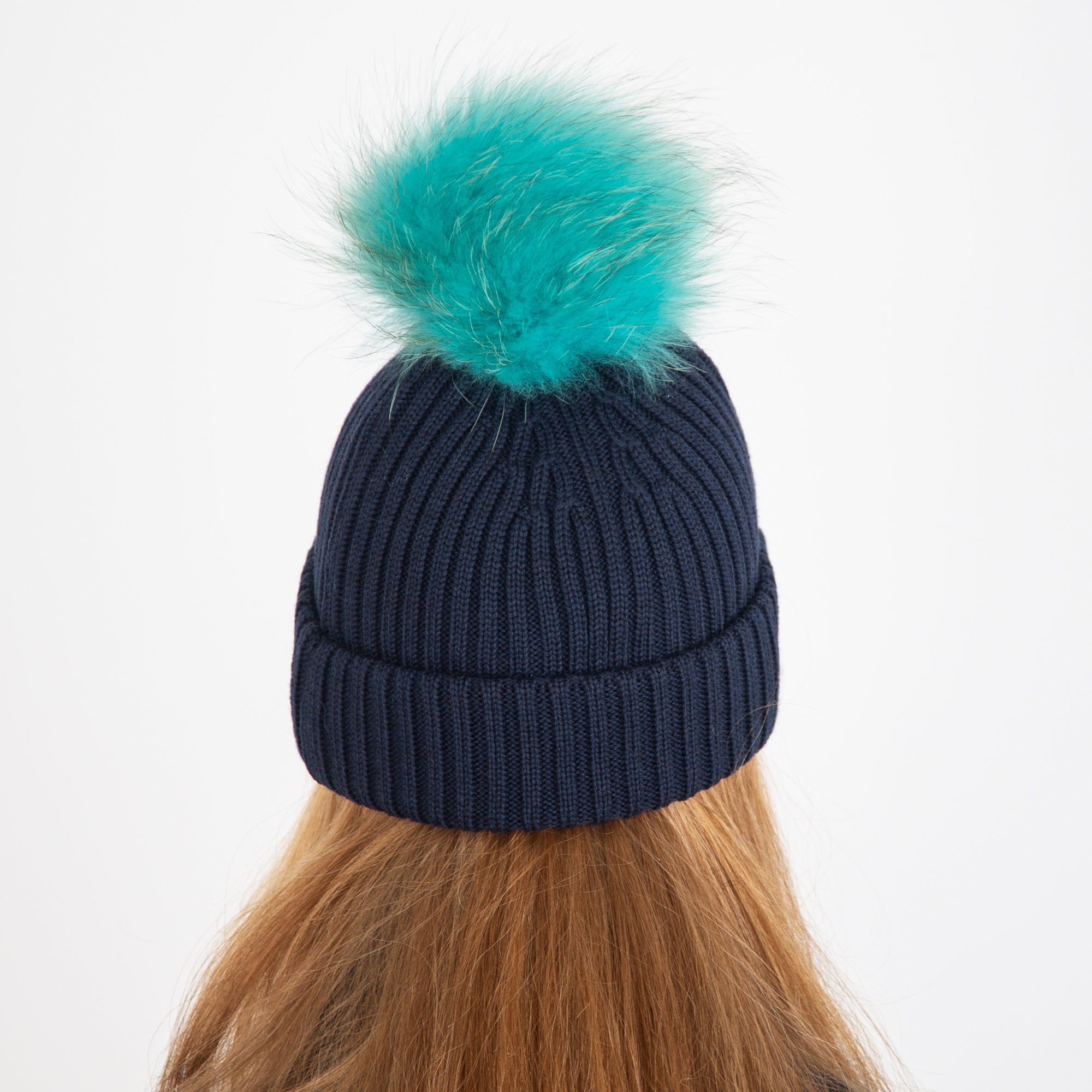 Bobbl Knit Hat With Pom Pom Navy/Turquoise