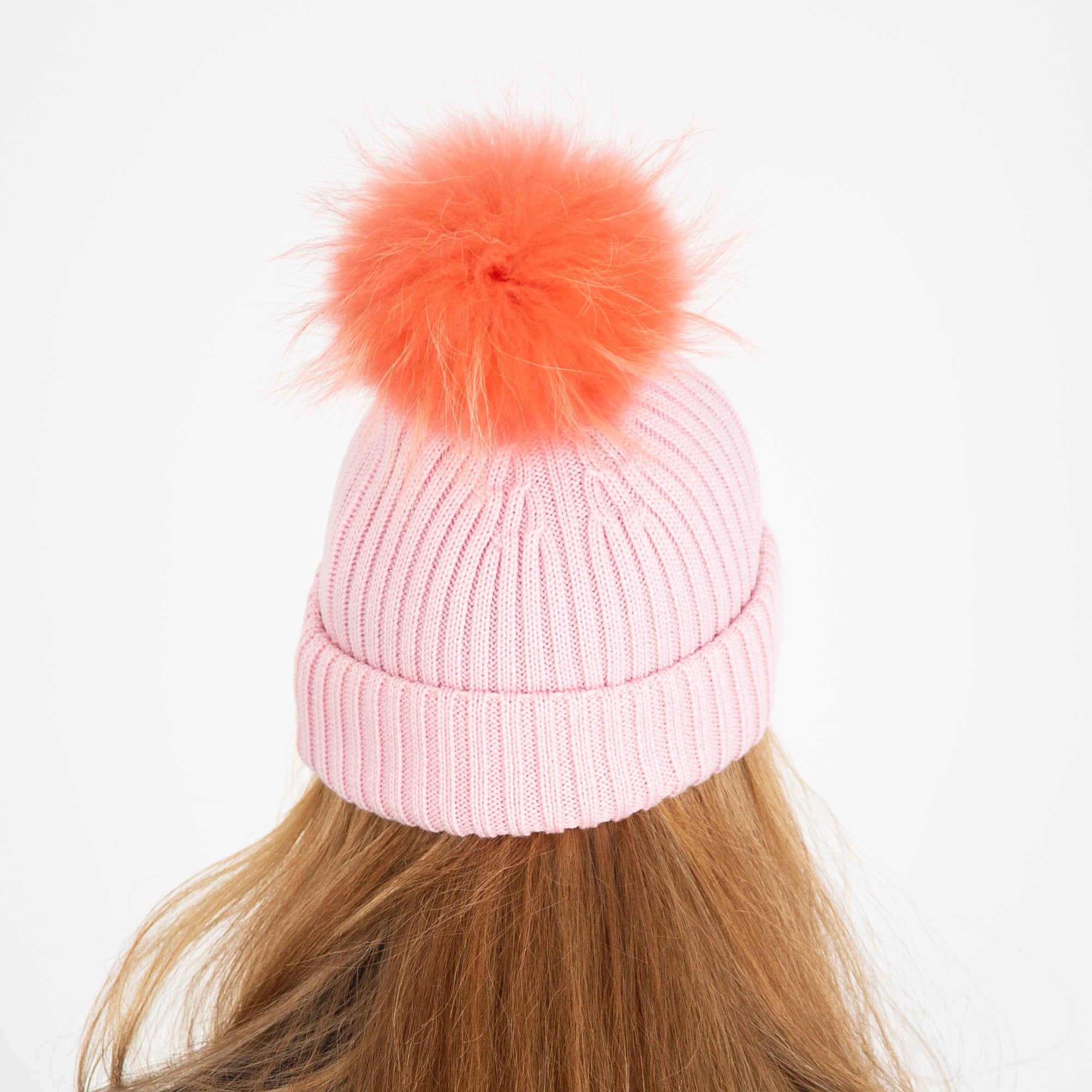 Bobbl Knit Hat With Pom Pom Pale Pink/coral