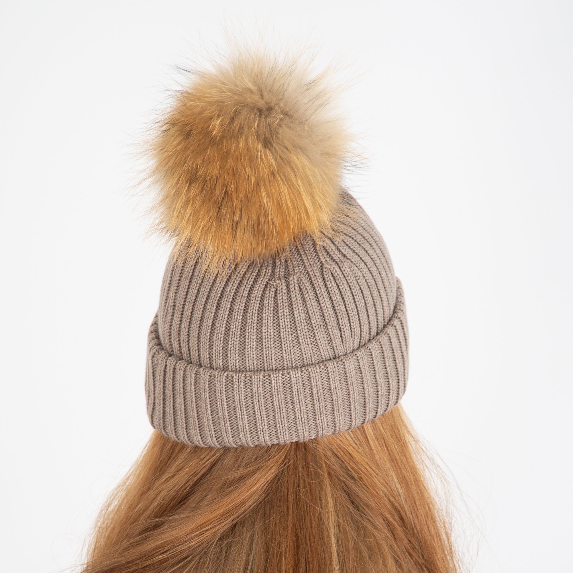Bobbl Knit Hat With Pom Pom Taupe/natural