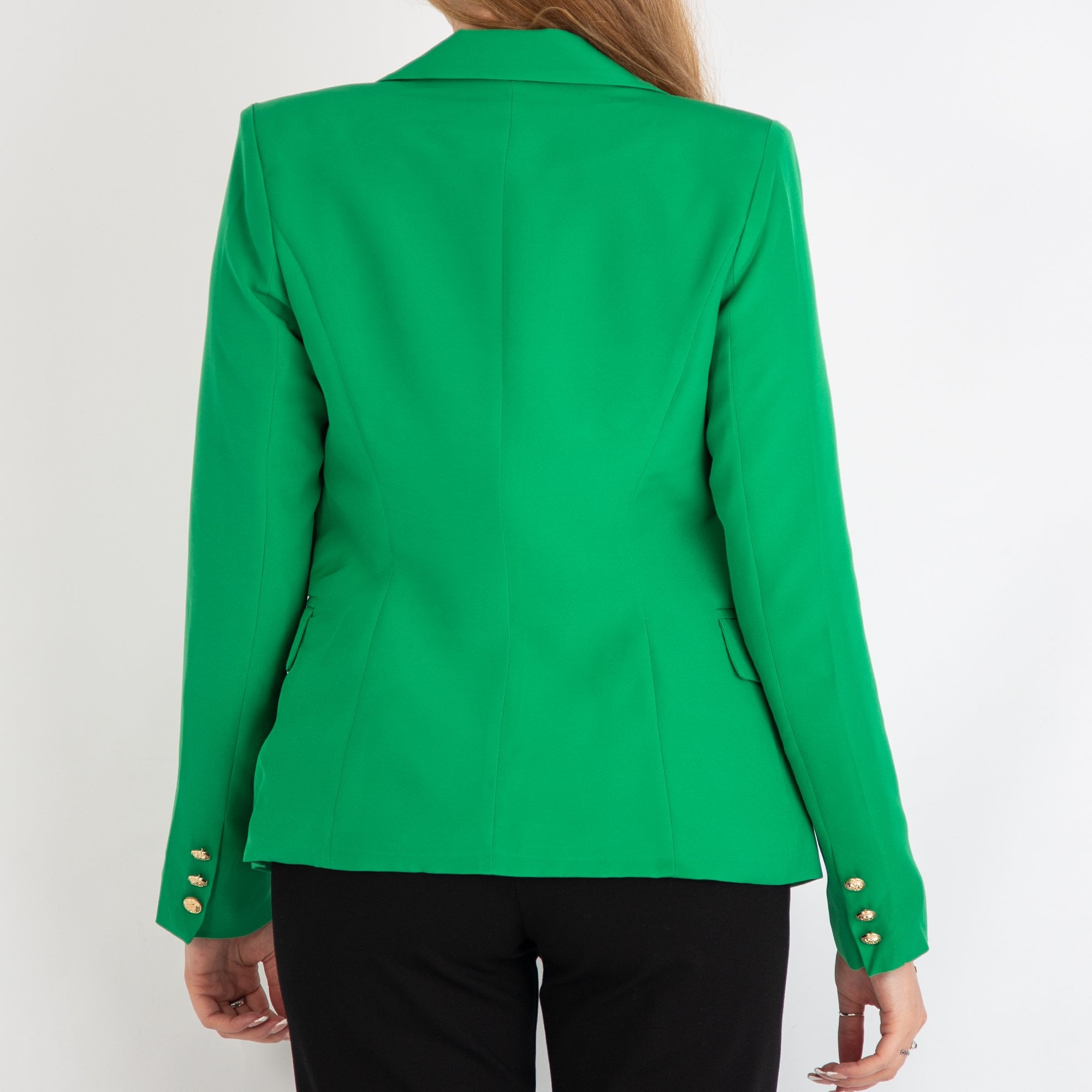 Y London Fitted Gold Button Blazer Green
