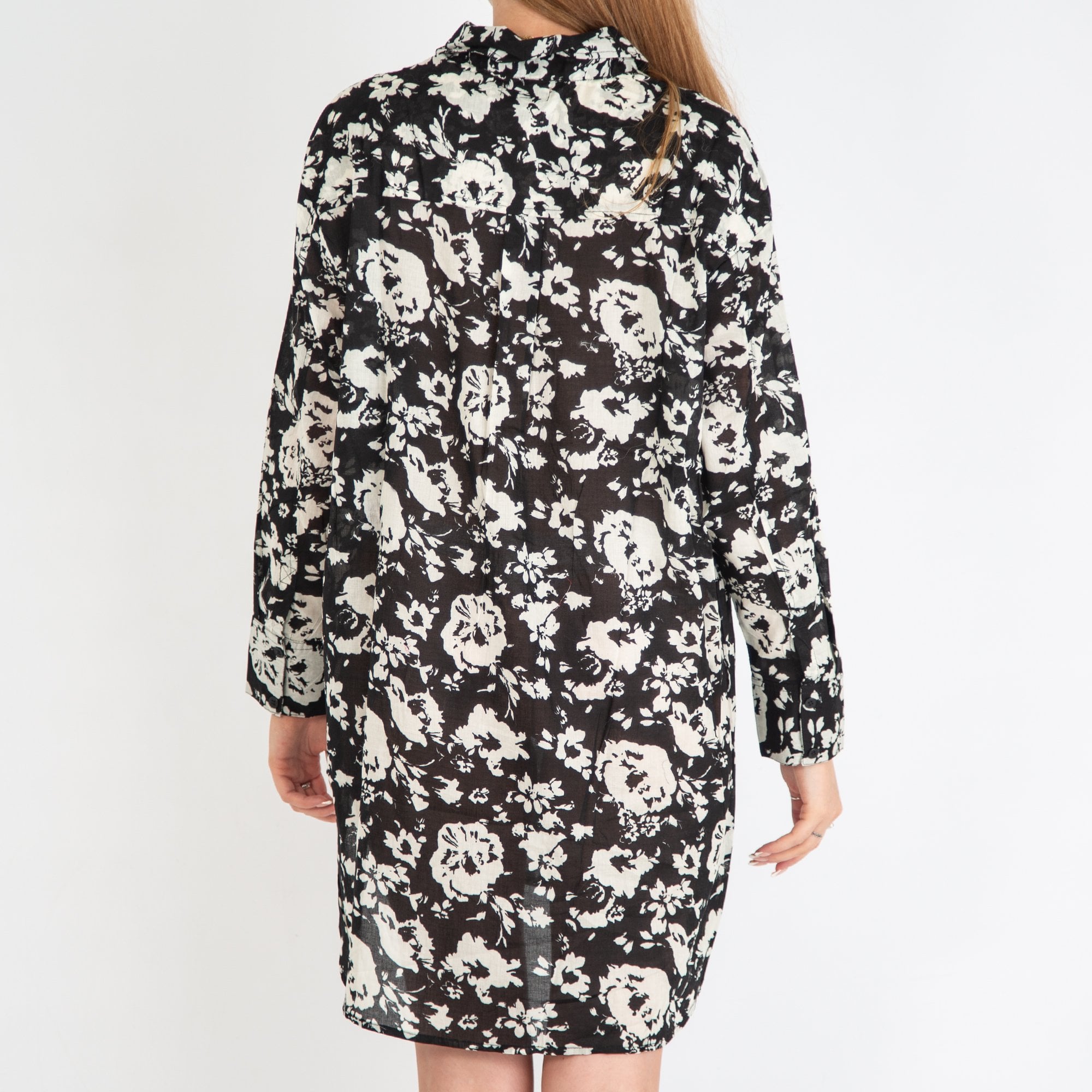 Y London Flower Print Shirt Dress With Split Side Black/Cream