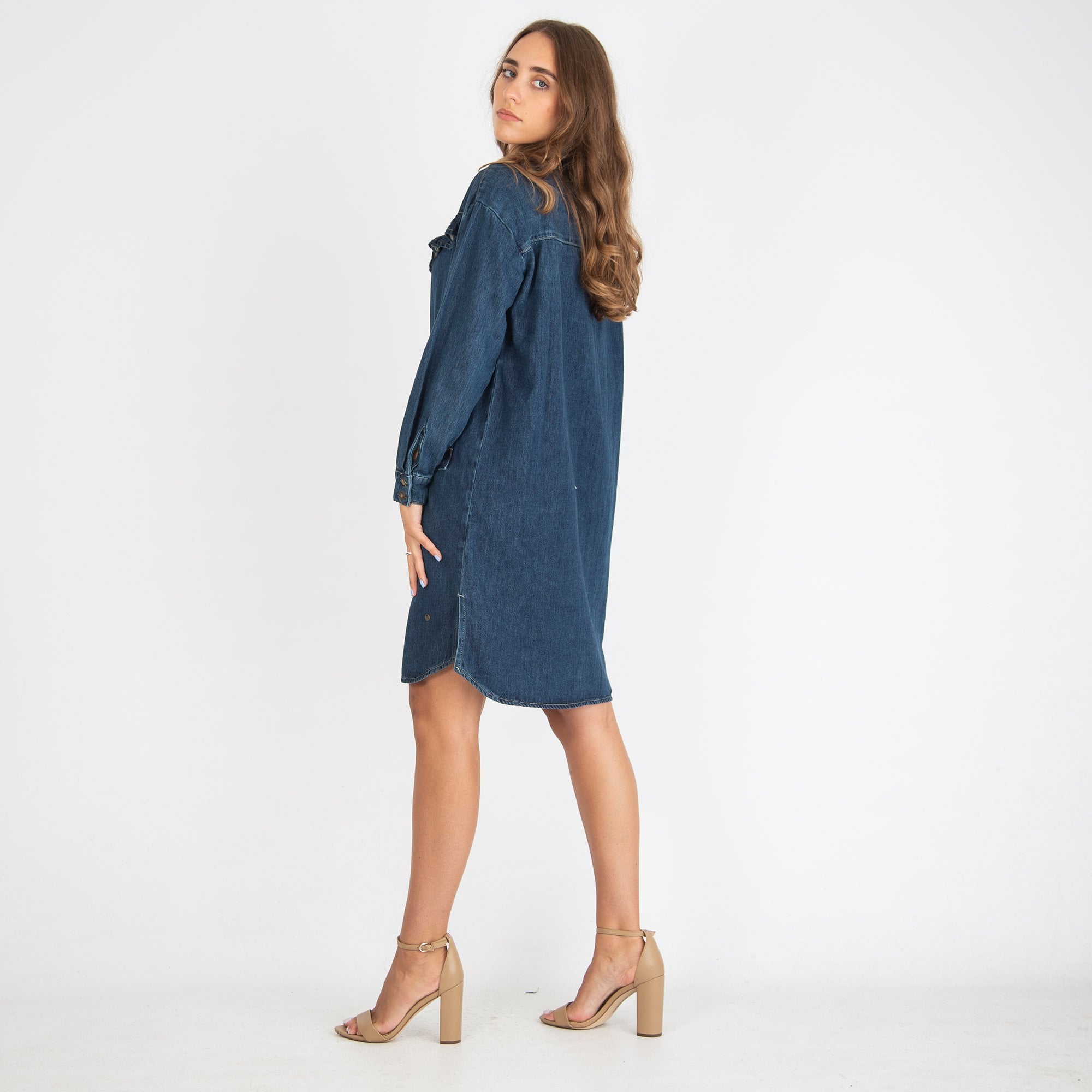 Mos Mosh Chase Frill Trim Denim Dress Blue