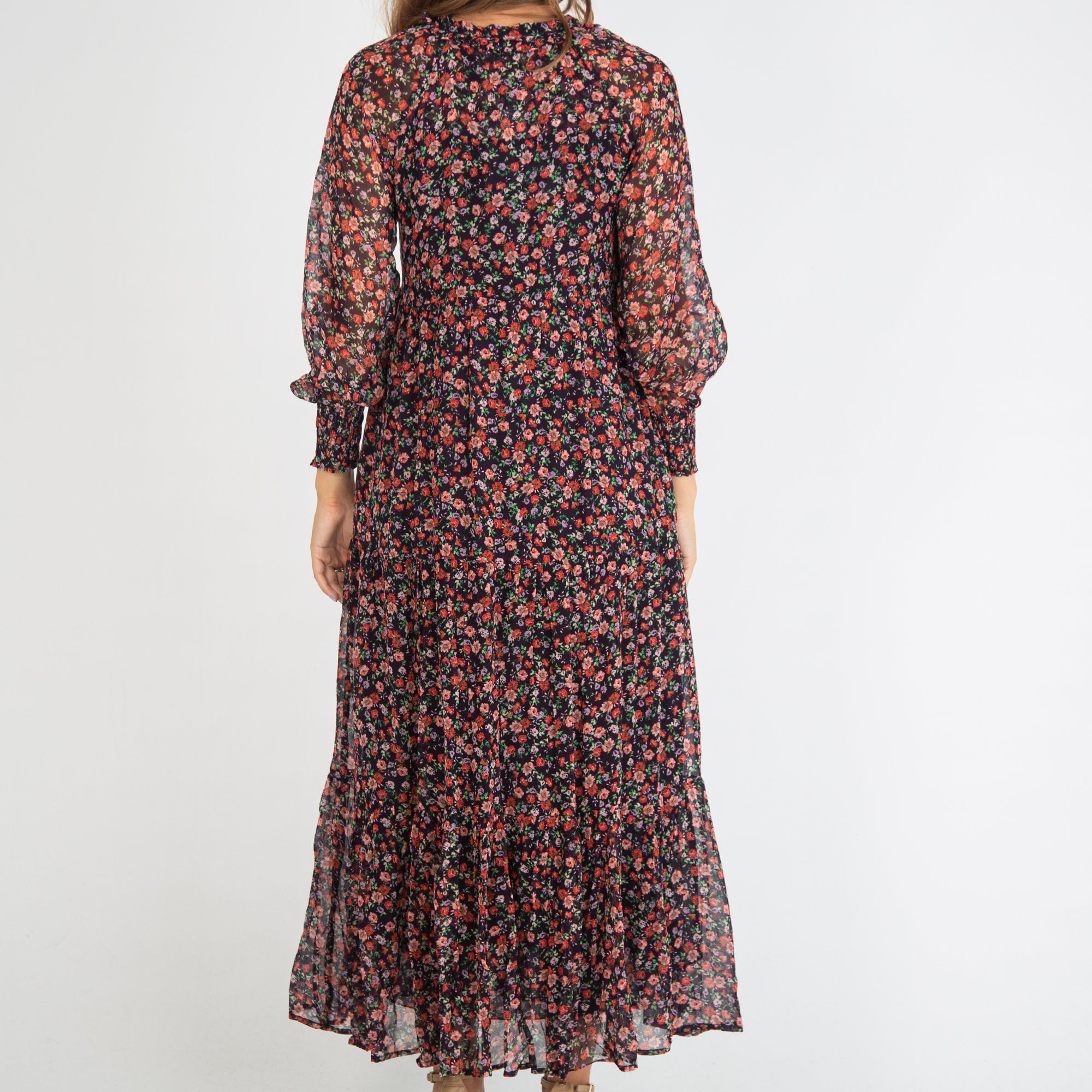 Moliin Elena Pretty Floral Tiered Hem Maxi Dress Red/Black/Multi