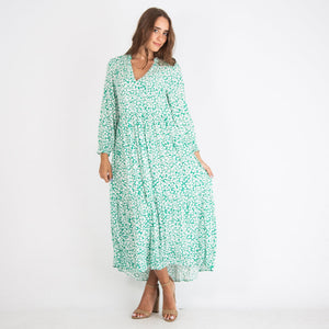 Y London V Neck Floral Long Sleeve Maxi Dress Green/white –  SisterOnlinestore