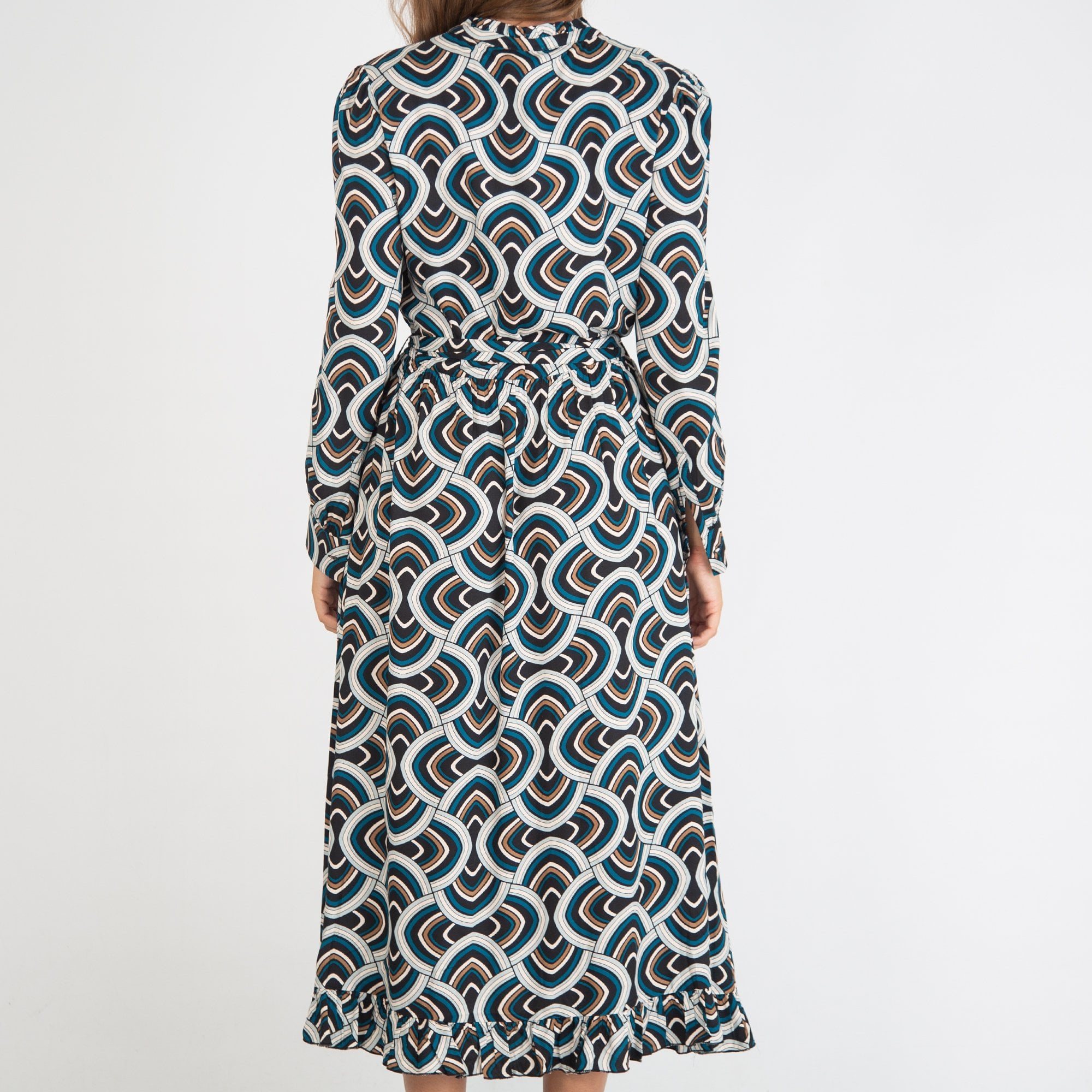 Dea Kudibal Adina Retro Print Belted Midi Dress Teal/Black