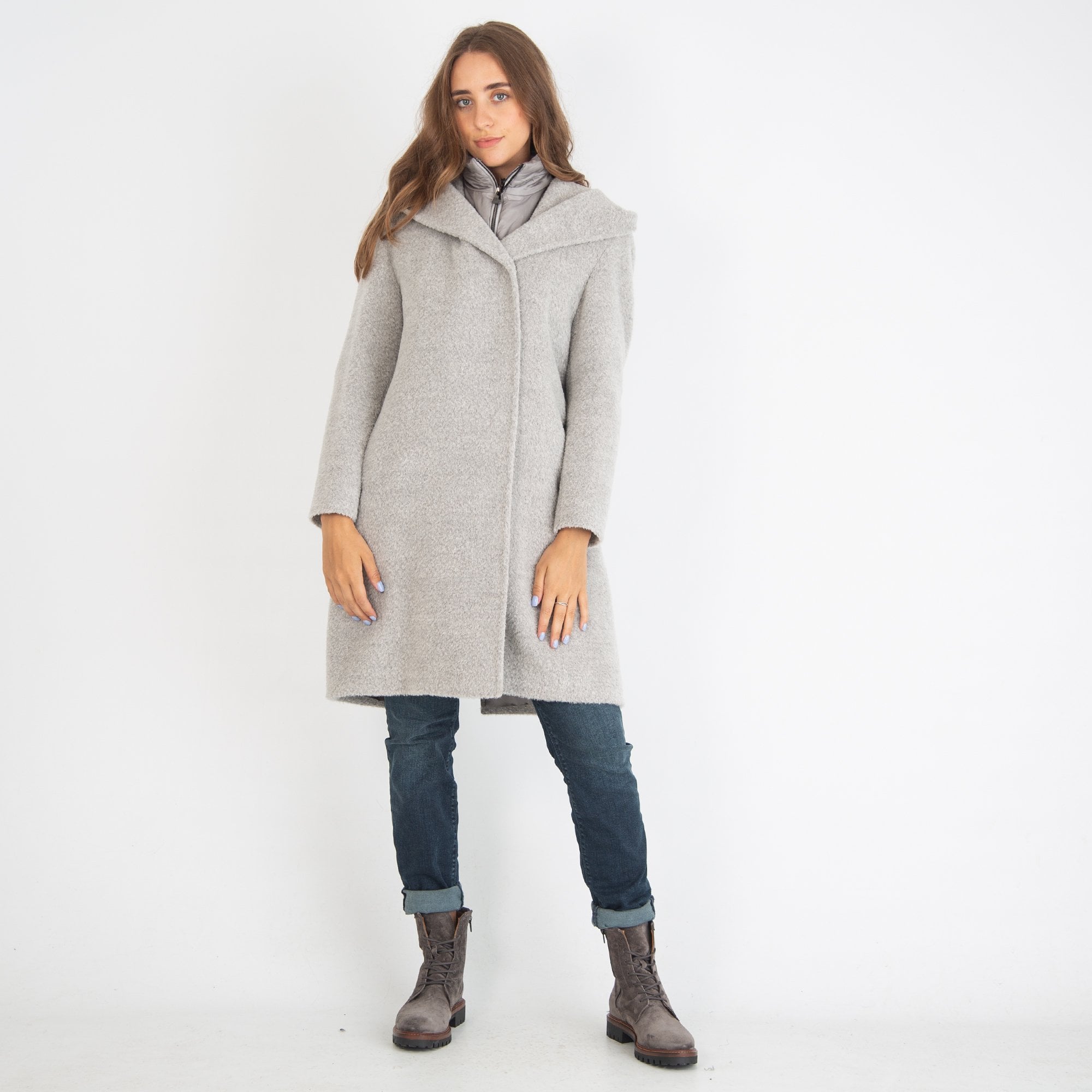Cinzia Rocca Wool Coat With Gilet Insert Grey