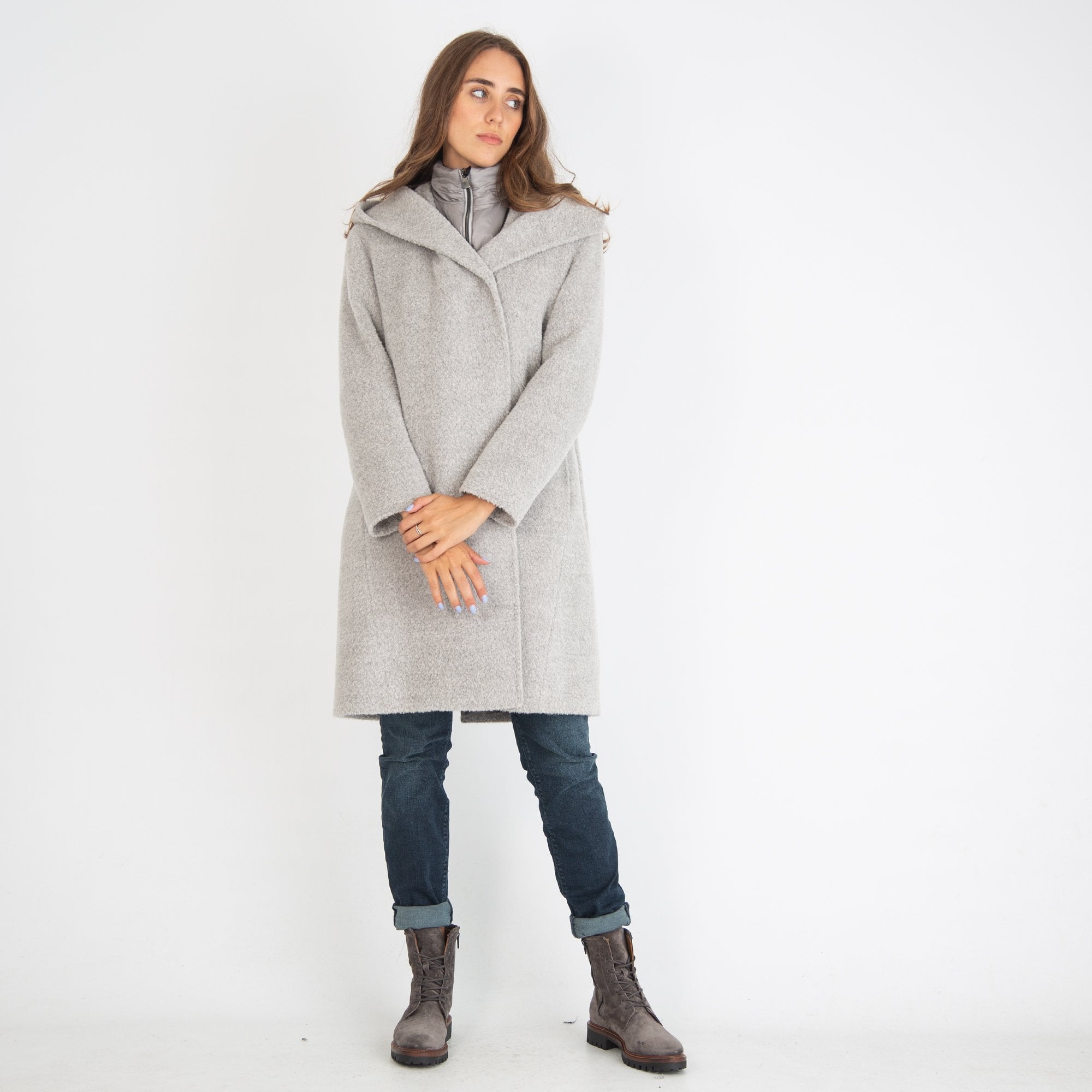 Cinzia Rocca Wool Coat With Gilet Insert Grey