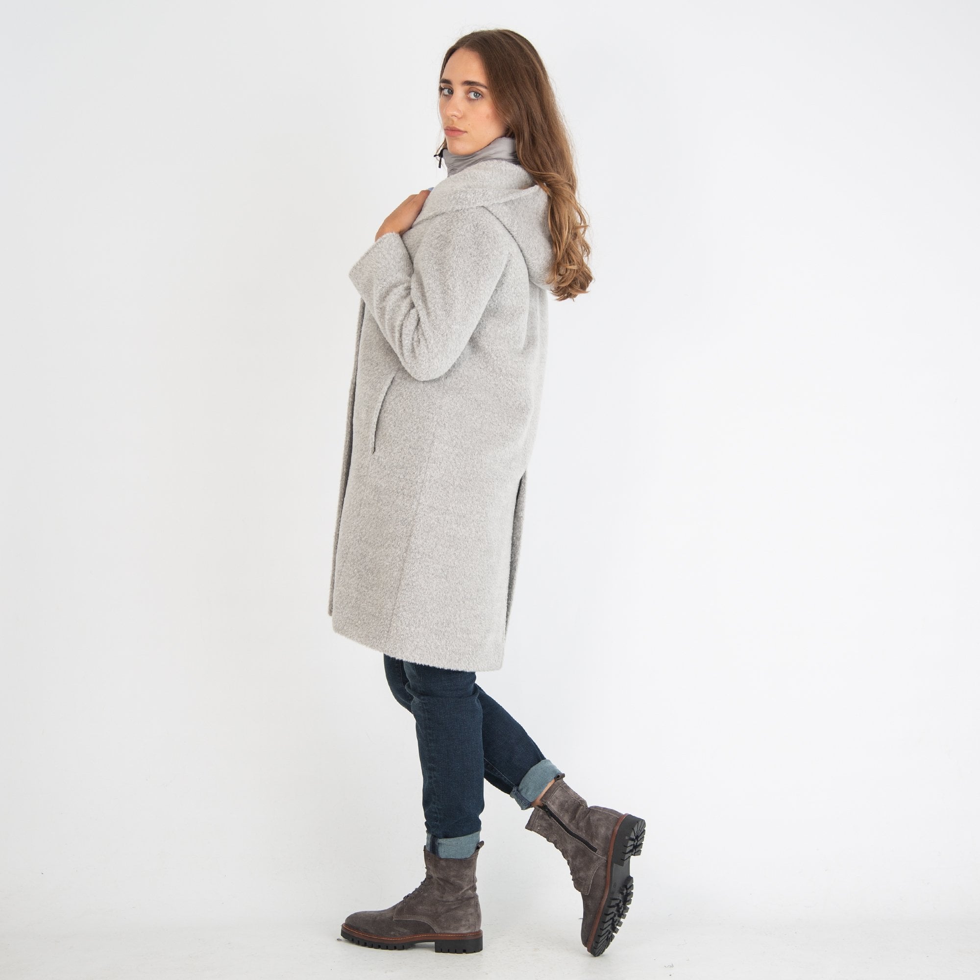 Cinzia Rocca Wool Coat With Gilet Insert Grey