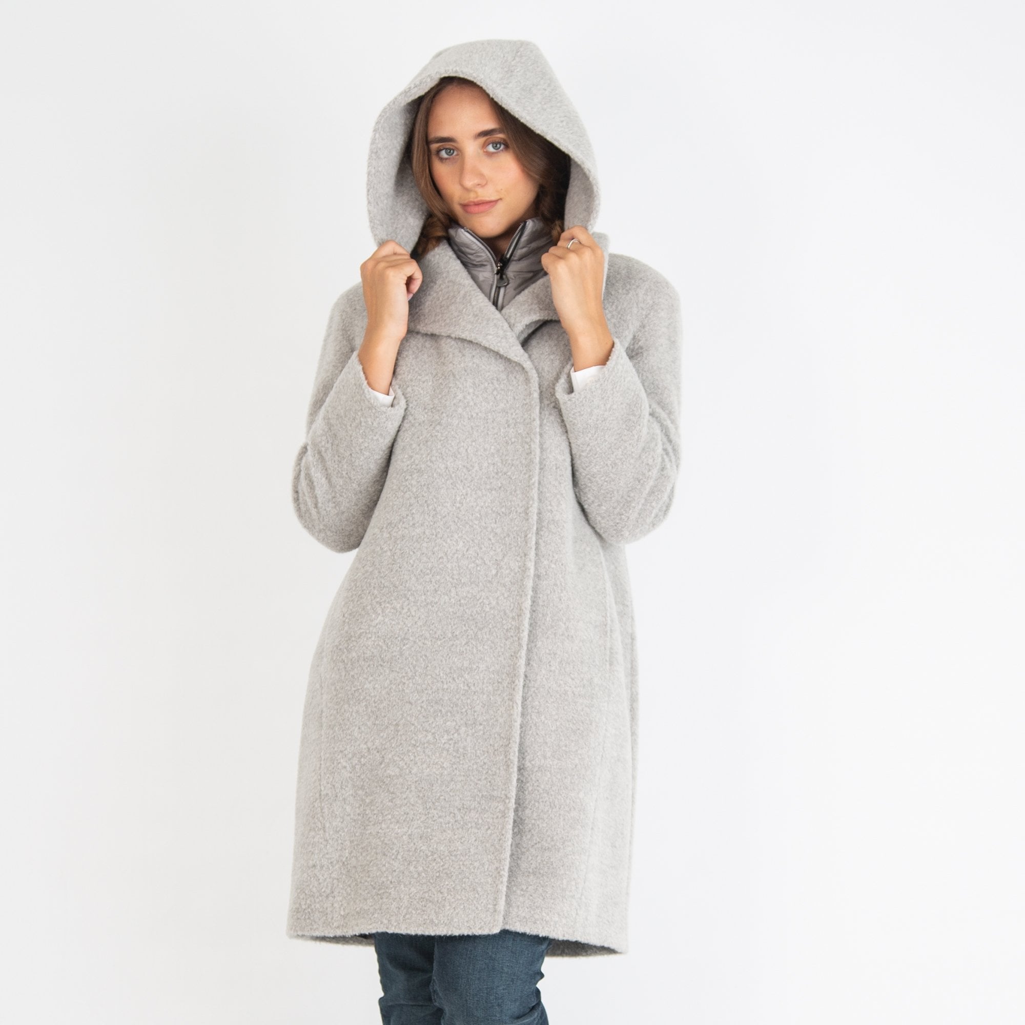 Cinzia Rocca Wool Coat With Gilet Insert Grey