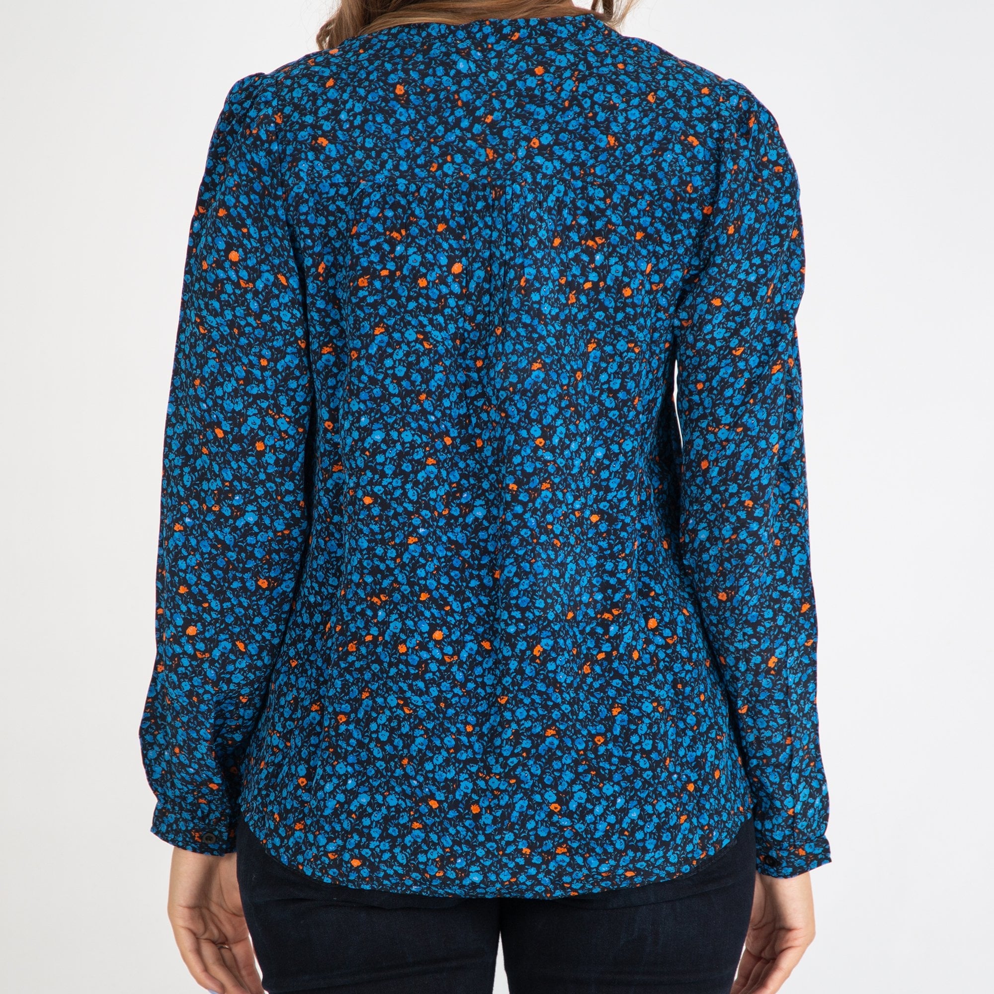 Moliin Zady Flower Print Tie Neck Blouse Blue/Orange