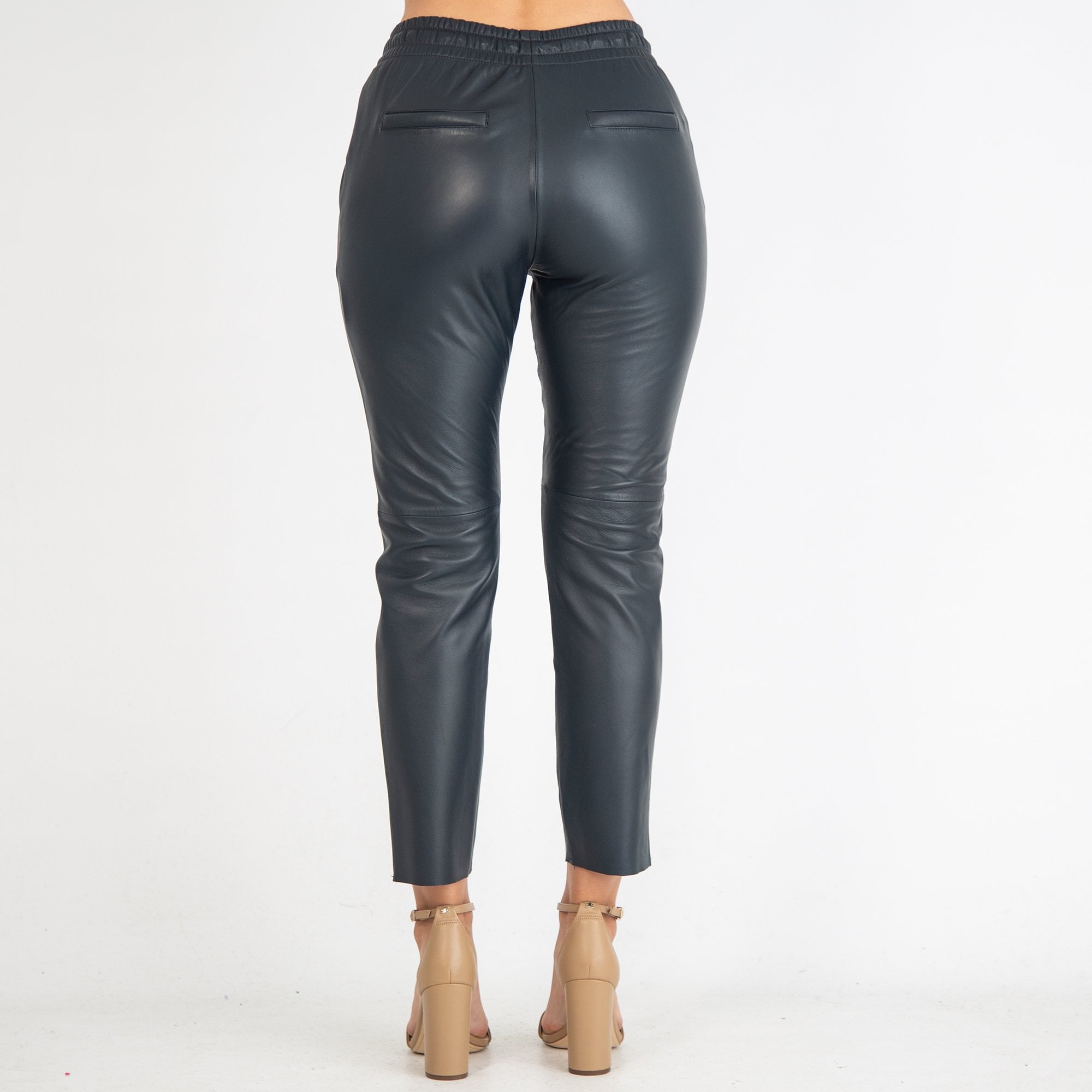 Oakwood Gift Leather Pull On Trouser With Elasticated Waist Navy