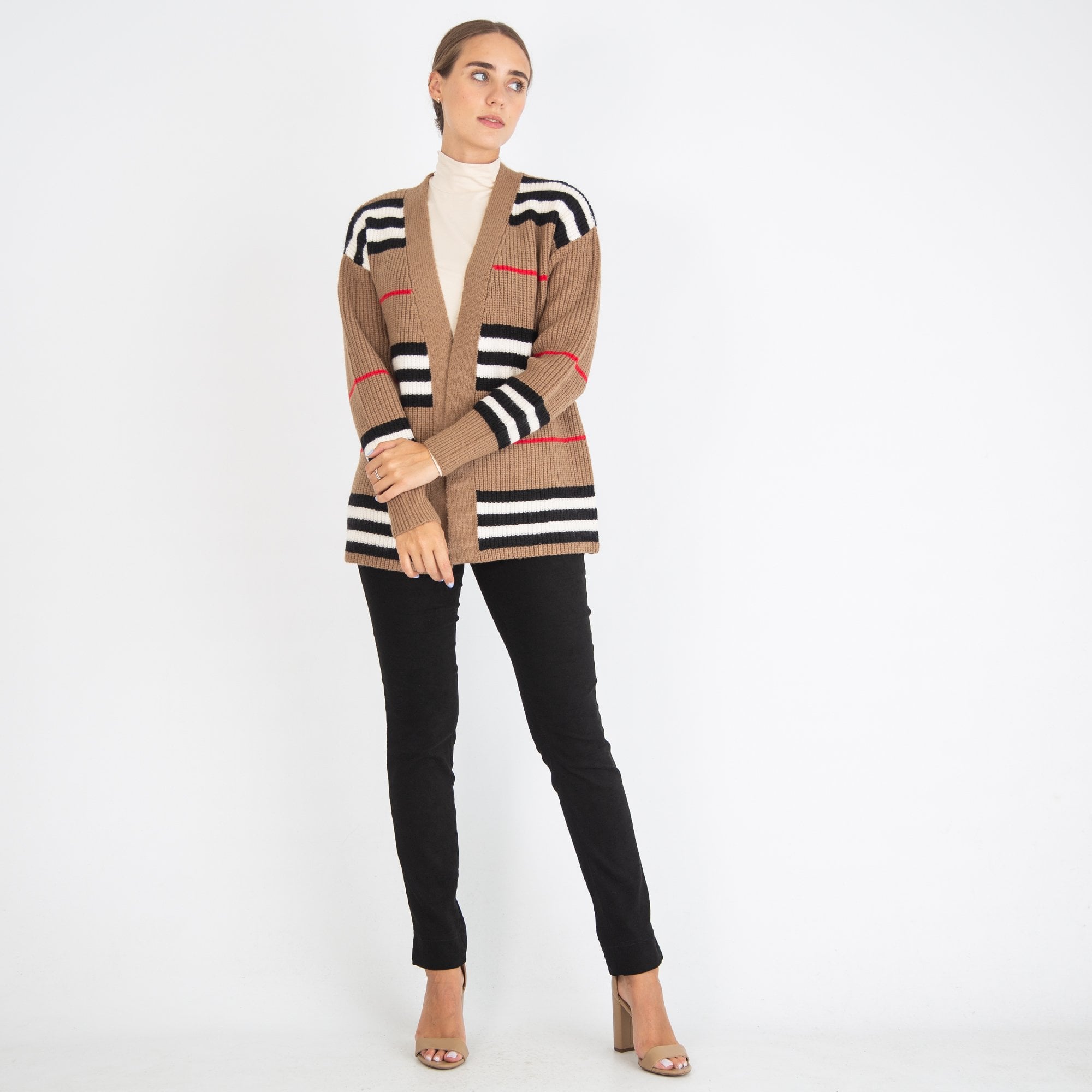 Alison Sheri E To E Stripe Cardigan Camel/black