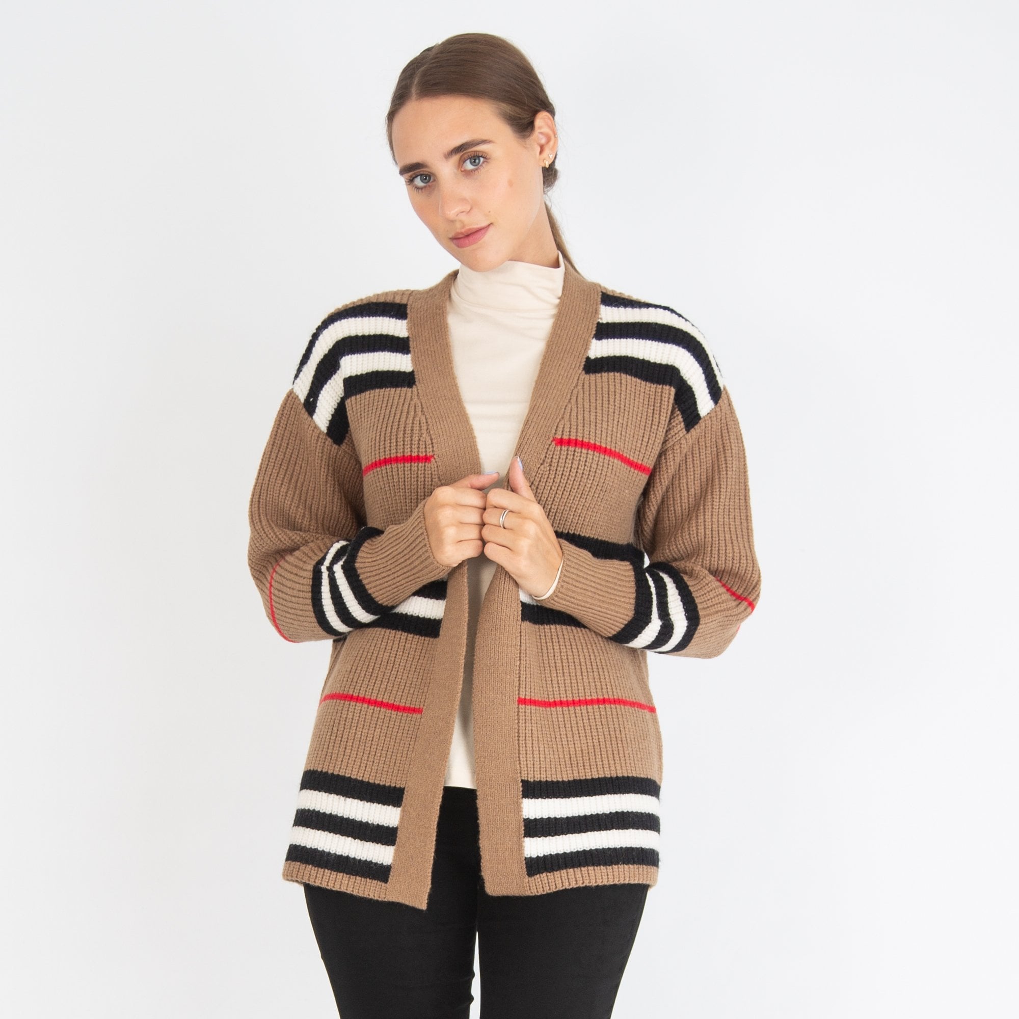 Alison Sheri E To E Stripe Cardigan Camel/black