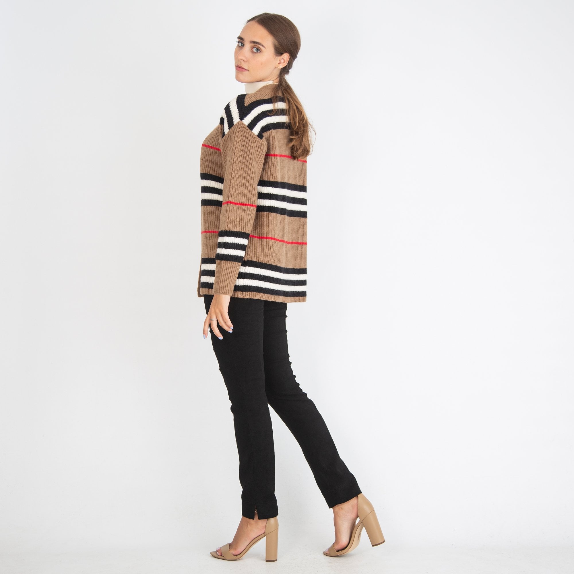 Alison Sheri E To E Stripe Cardigan Camel/black