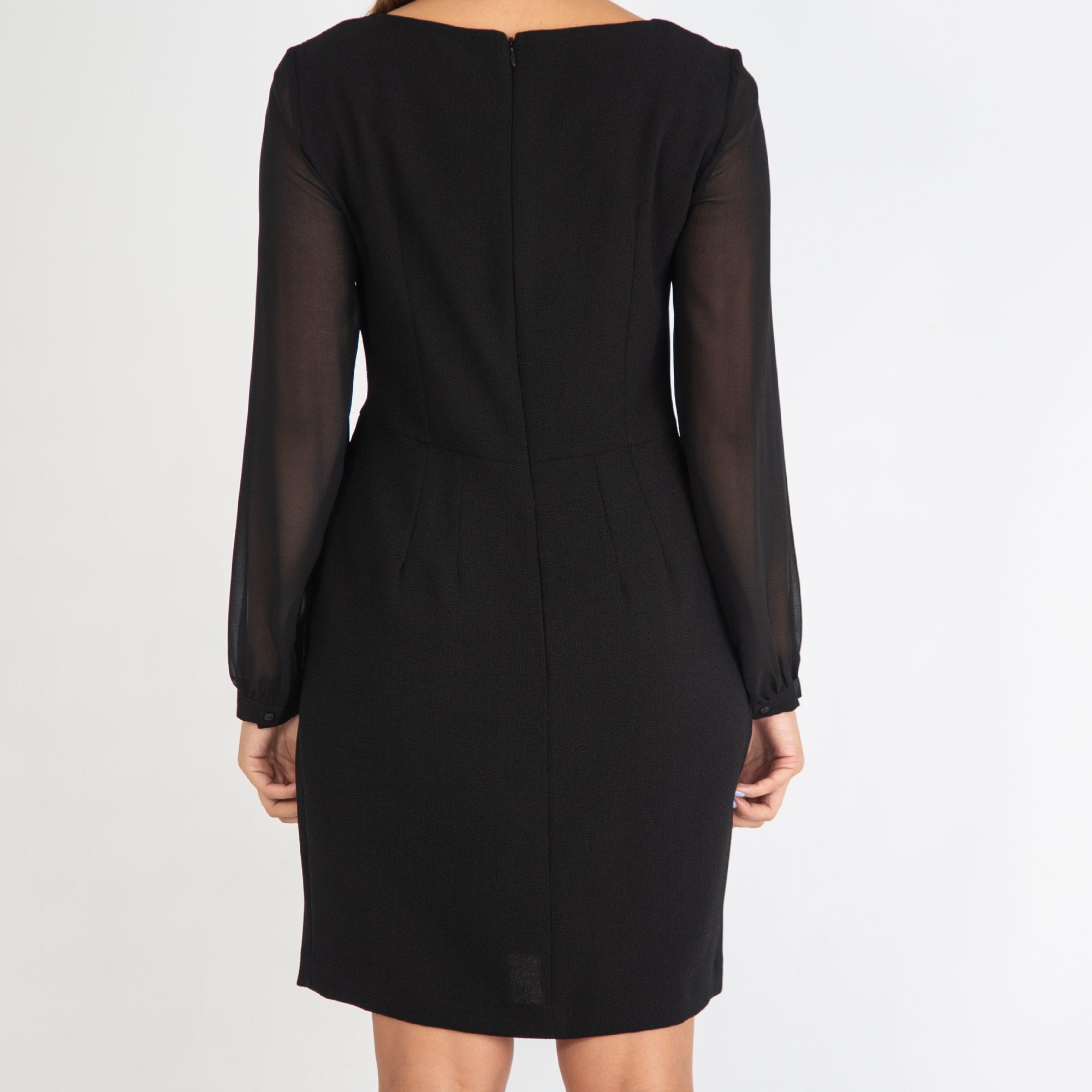 Axara Paris Chiffon Sleeve Dress With Embroidered Front Detail Black