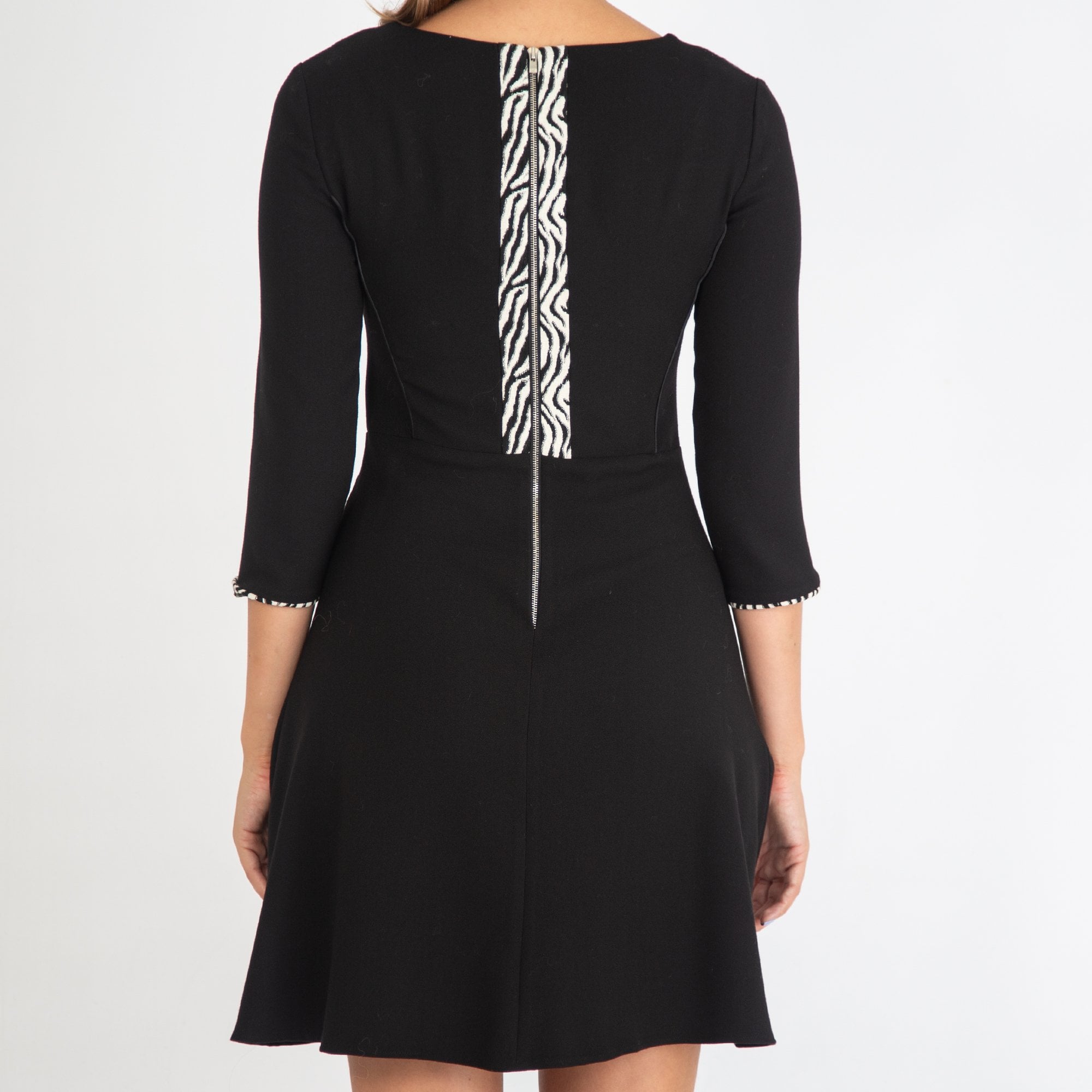 Axara Paris Tiger Print Zip Back Skater Dress Black/Cream