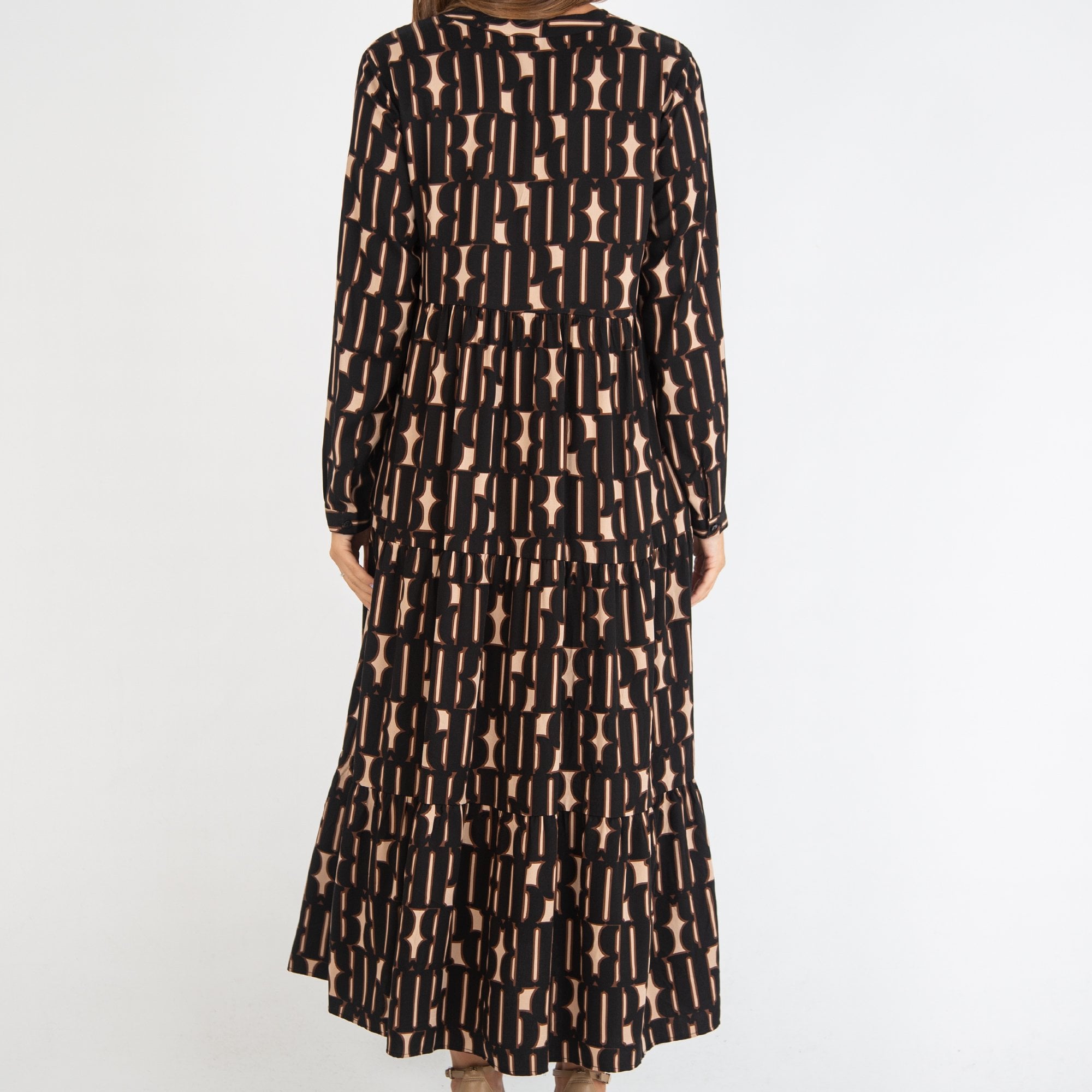 Milano Italy Retro Print Tiered Dress Black/beige