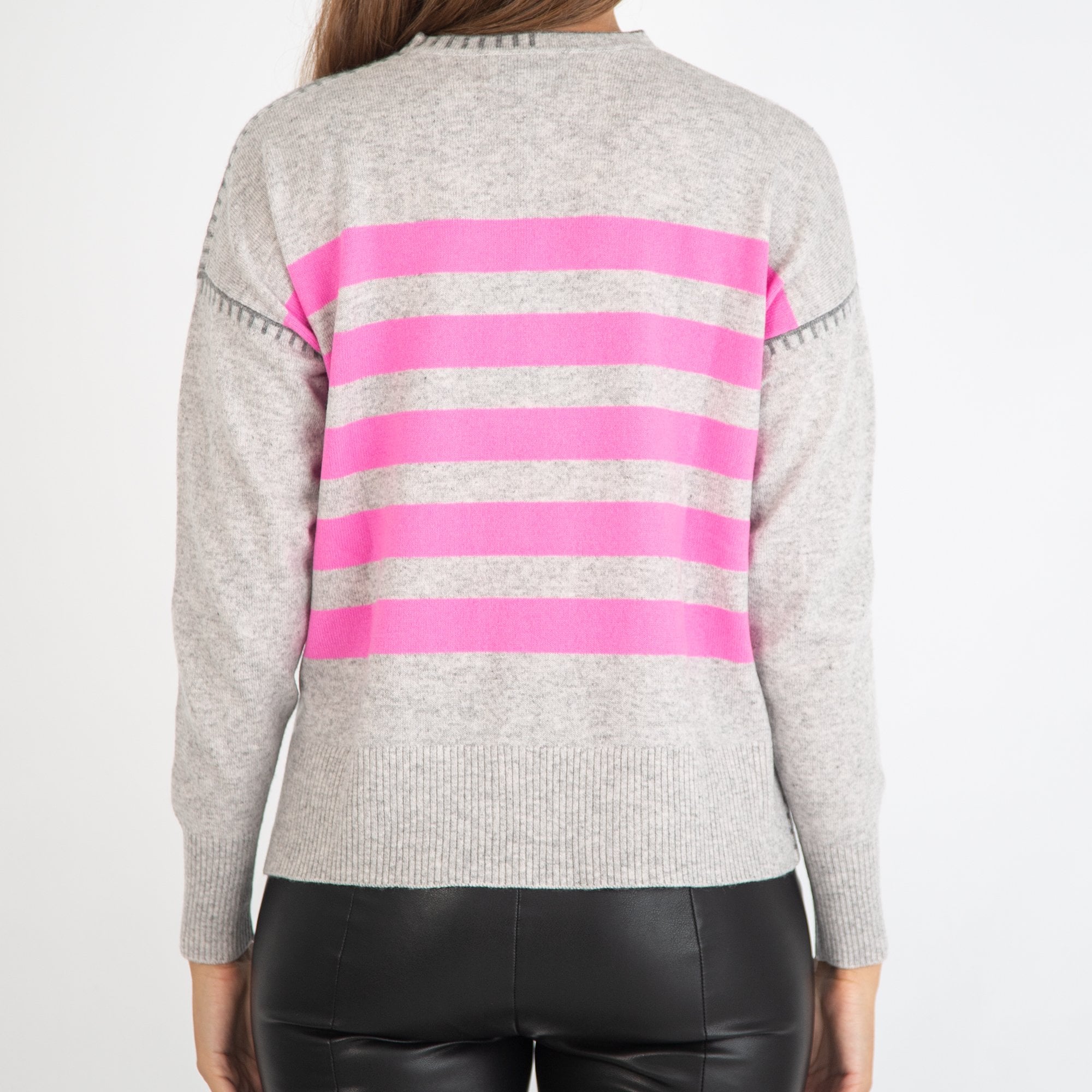 &isla Whip Stripe Cashmere Jumper With Stitch Detail Silver Grey