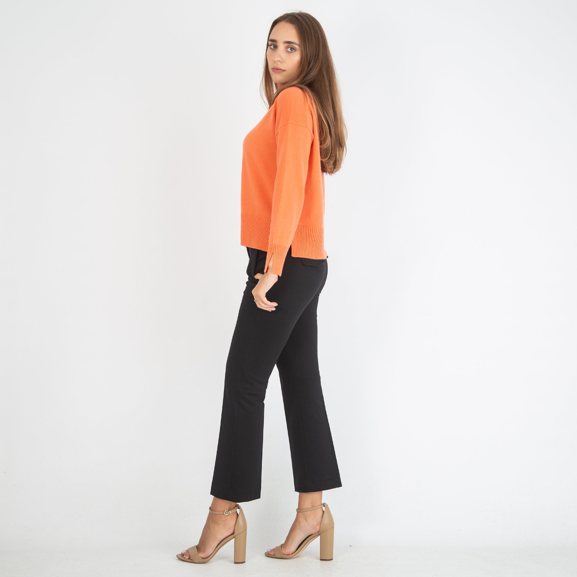 &isla Farah Funnel Neck Cashmere Jumper With Ribbed Detail Pumpkin