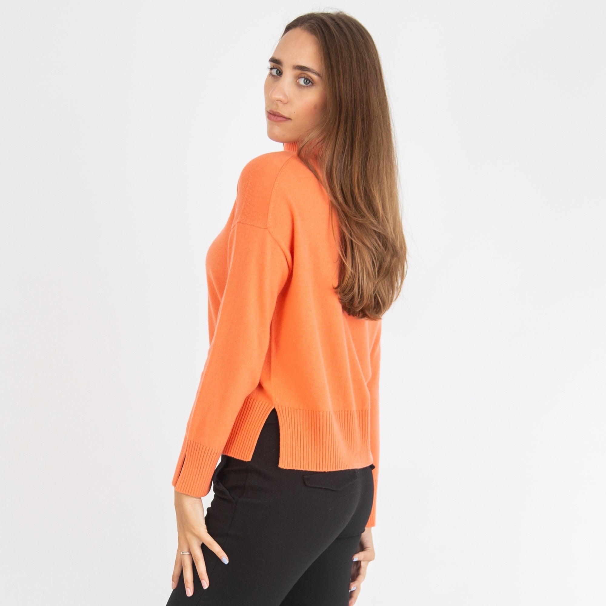 &isla Farah Funnel Neck Cashmere Jumper With Ribbed Detail Pumpkin