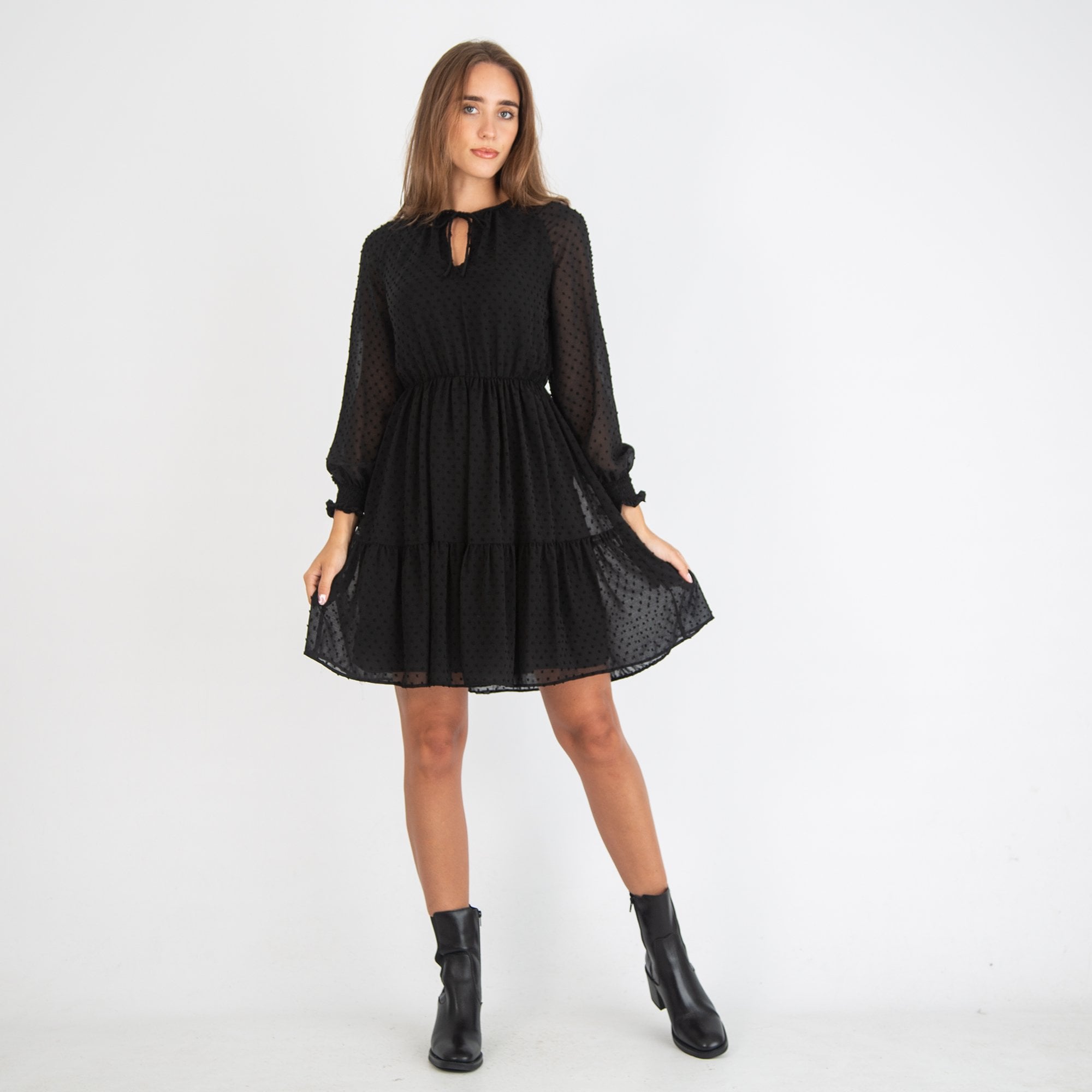 Bariloche Otos Mesh Dot Print Tiered Dress Black