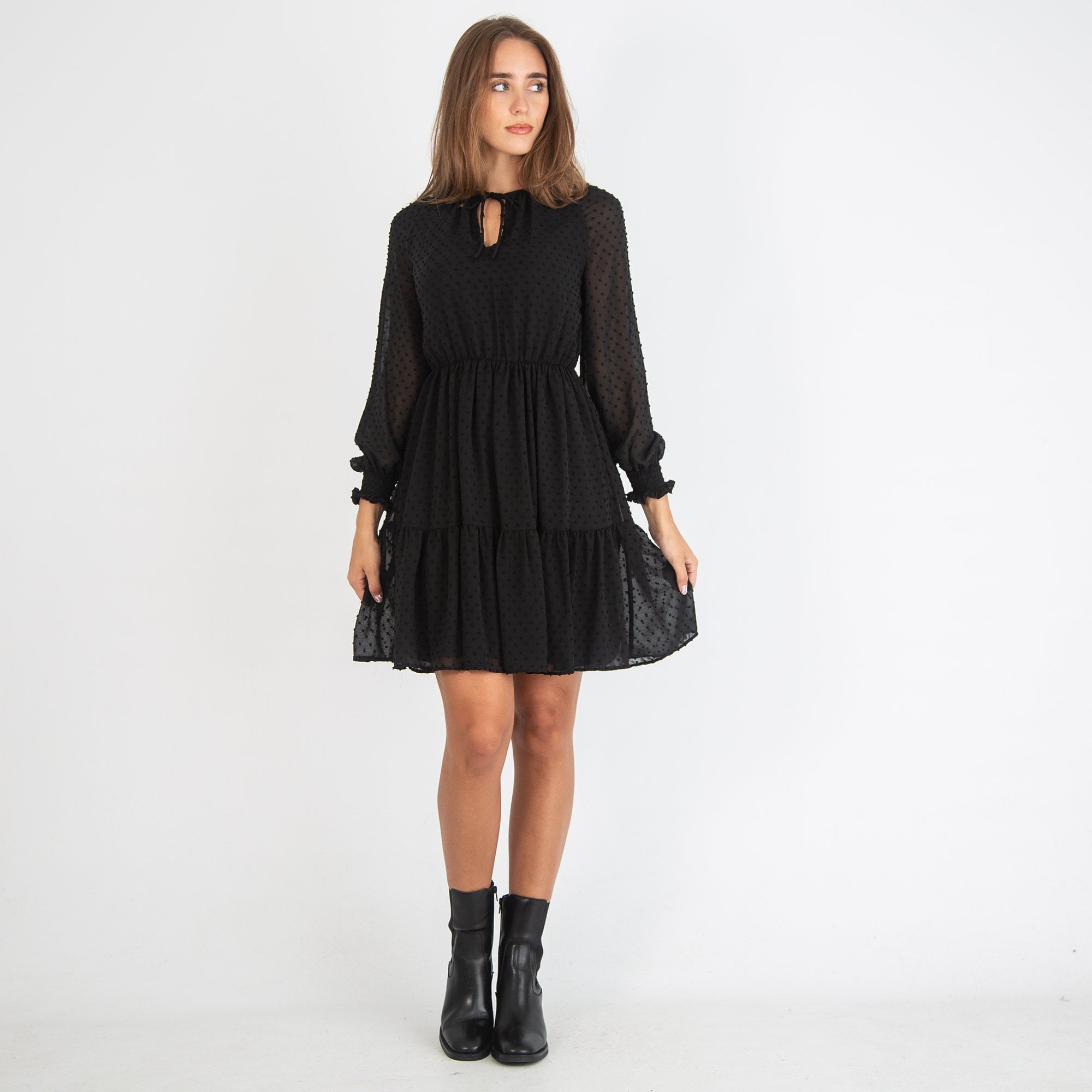 Bariloche Otos Mesh Dot Print Tiered Dress Black