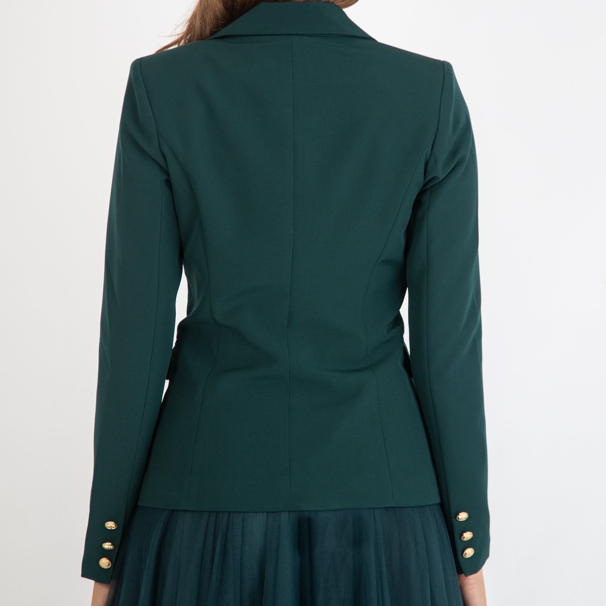 Y London Fitted Gold Button Blazer Forest Green