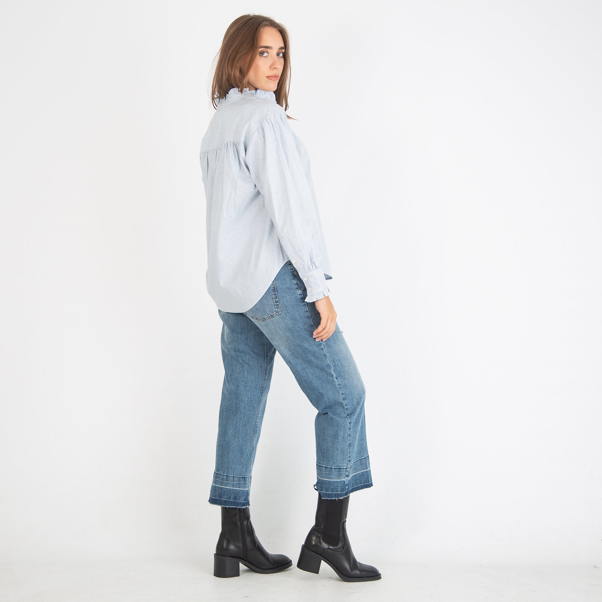 Scotch & Soda Ruffle Placket Pleated Shirt Light Blue