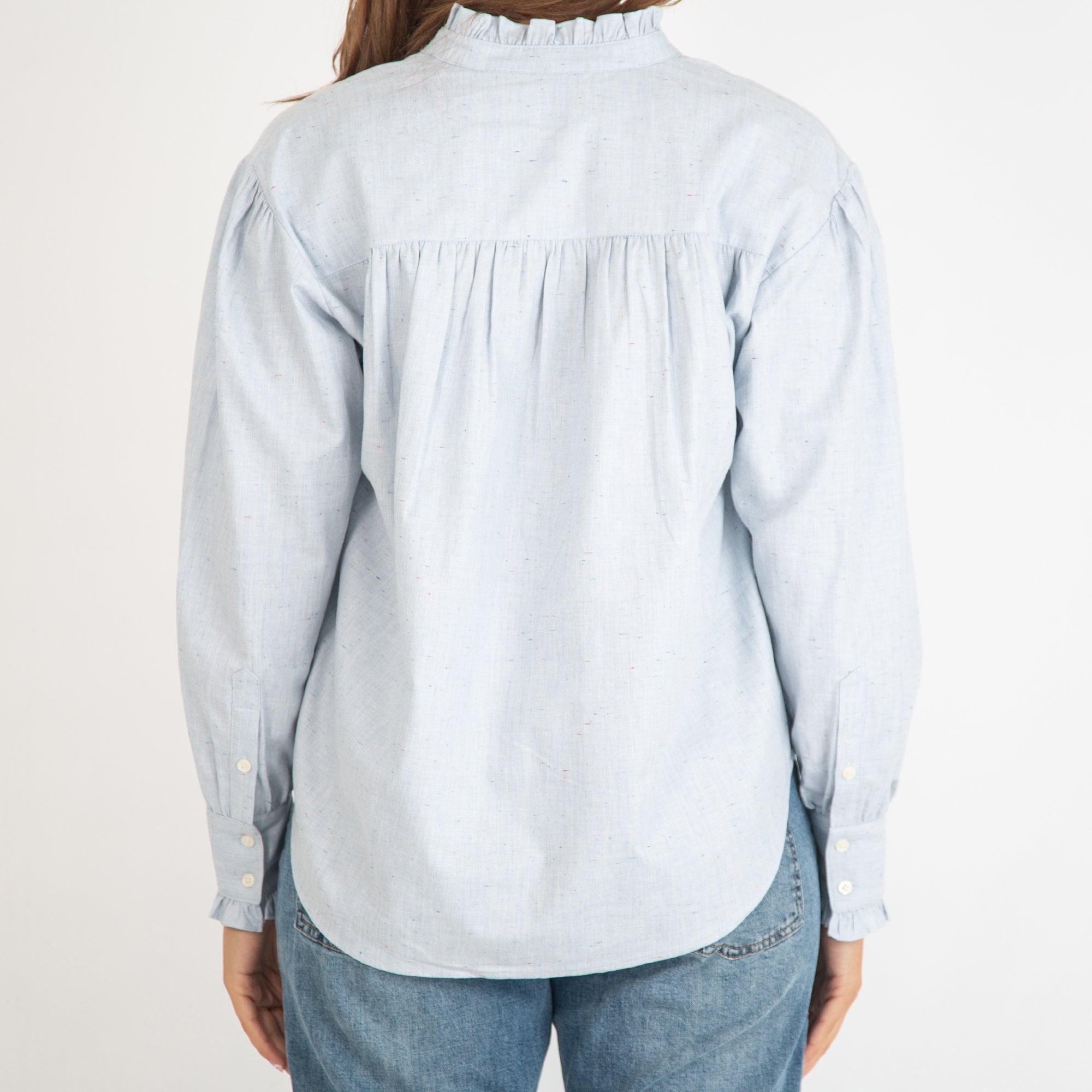 Scotch & Soda Ruffle Placket Pleated Shirt Light Blue