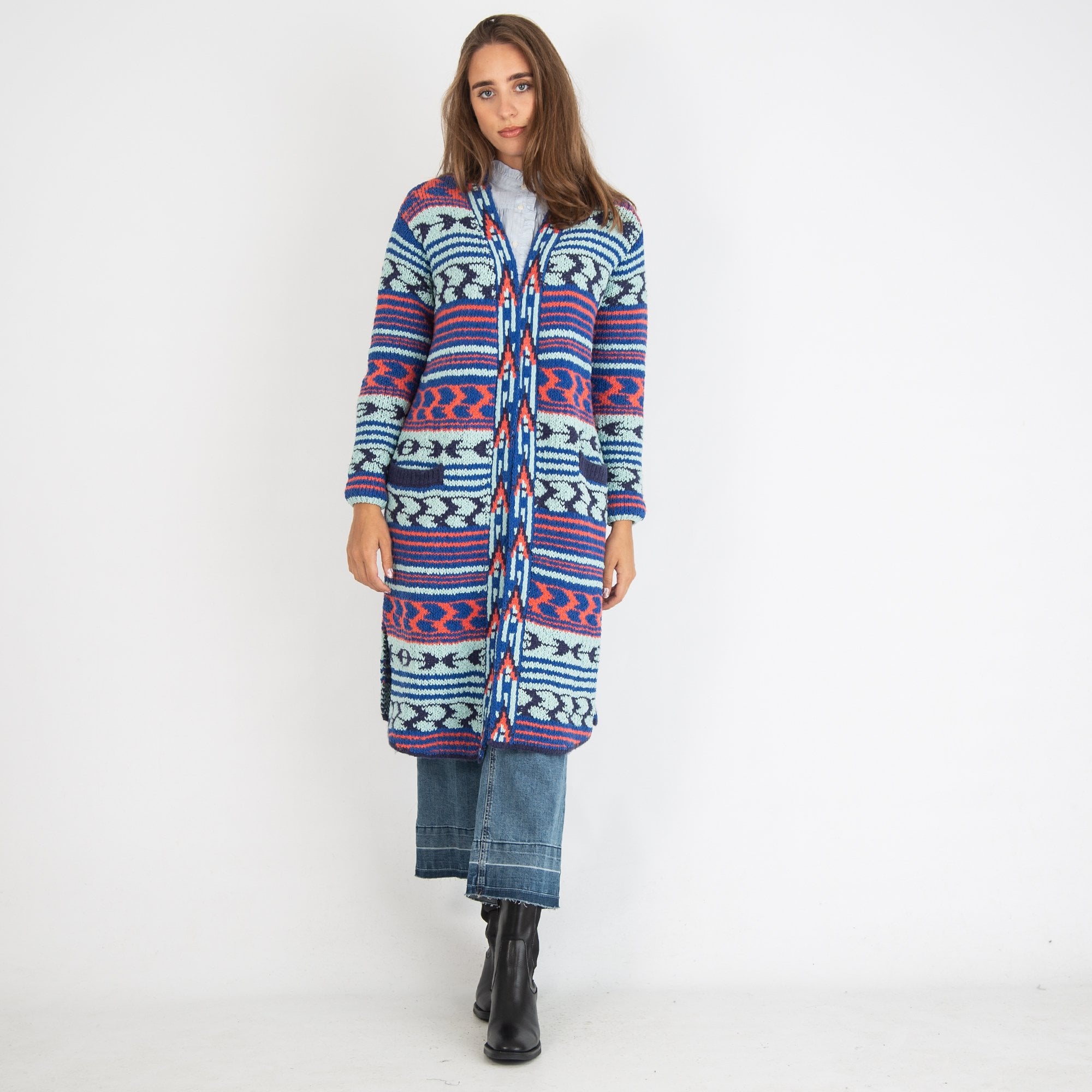 Delicate Love Anna Ikat Print Cardigan Blue/Orange