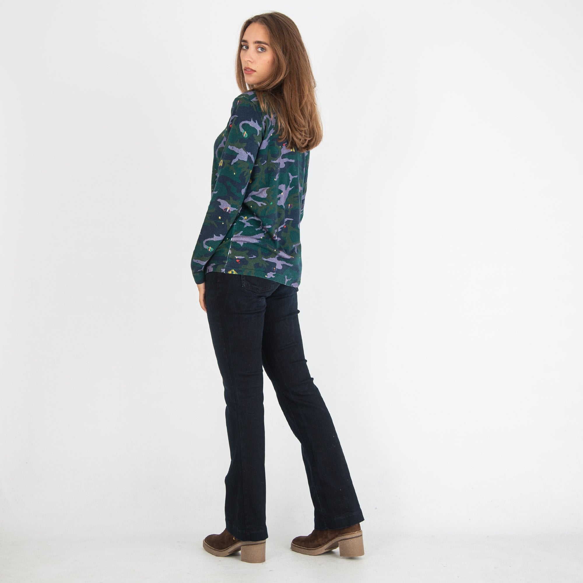 Vilagallo Camo And Butterfly Polo Neck Jumper Green/Purple