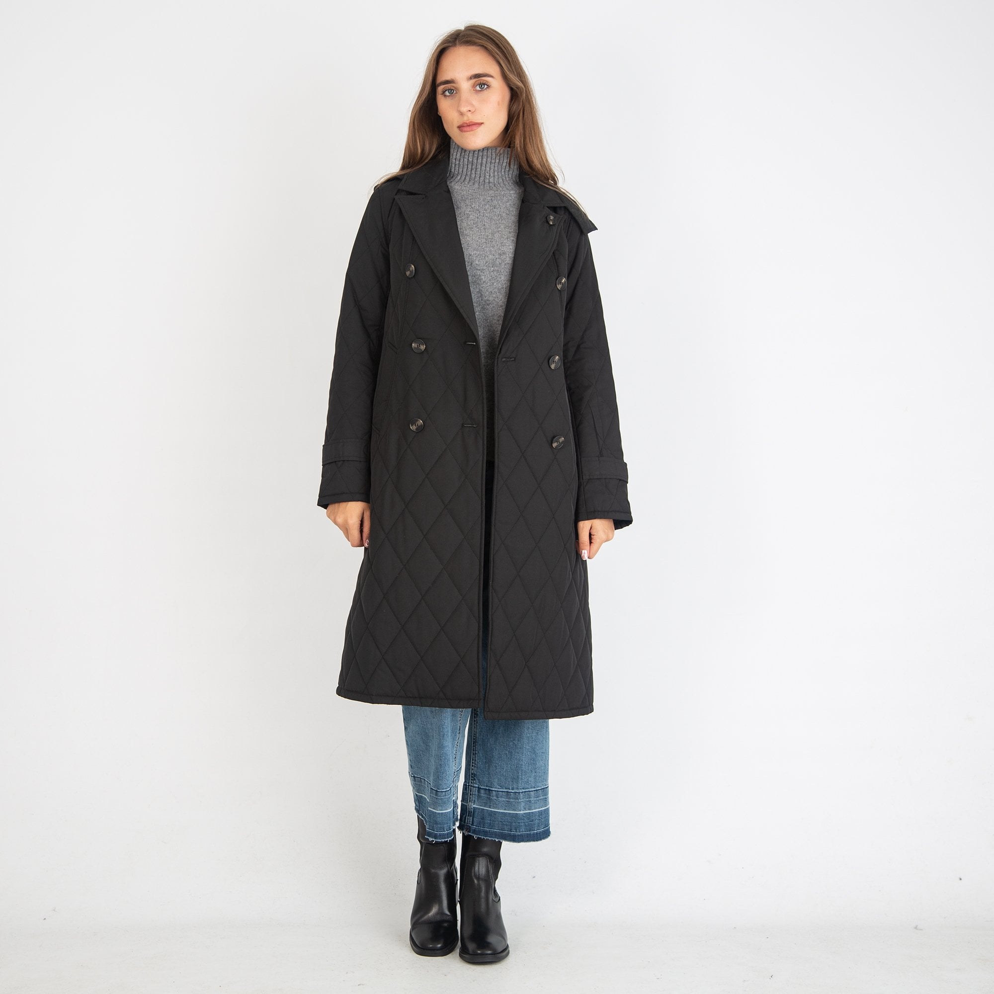 Riani Quilted Techno Trench Style Coat Black