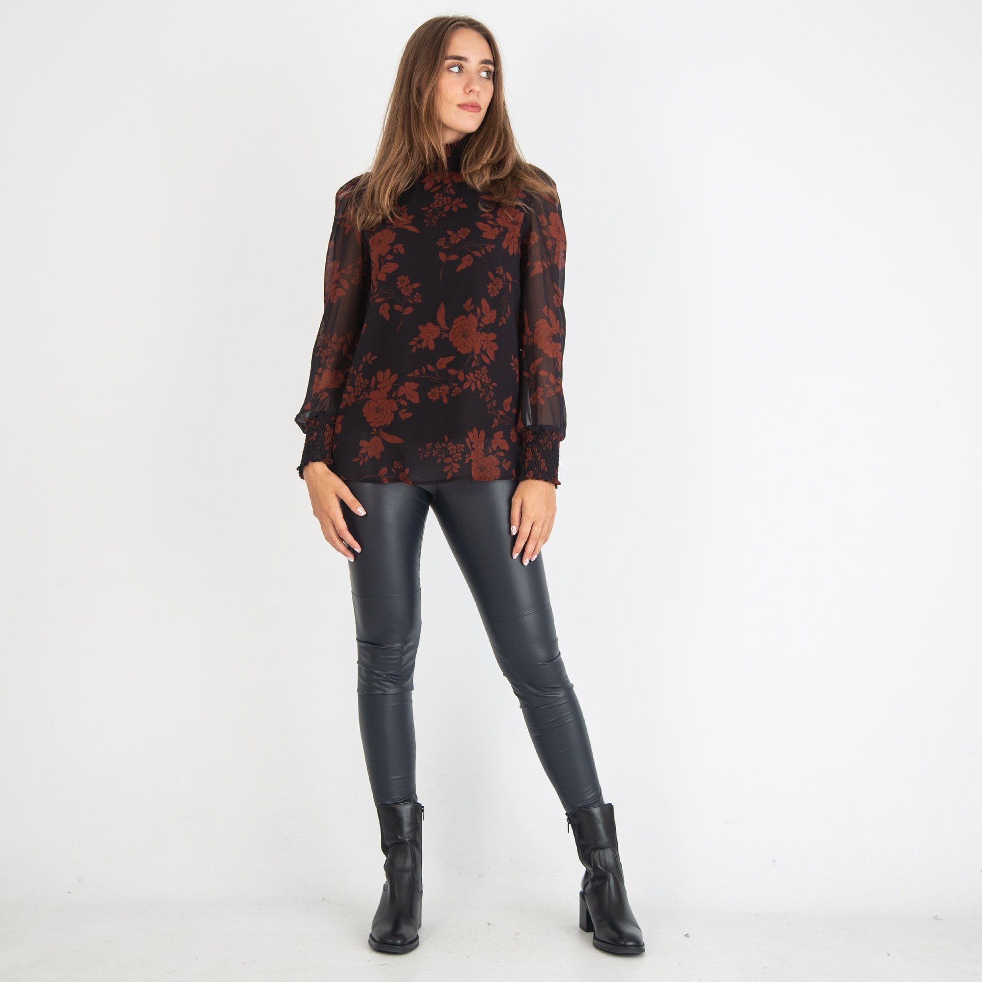 Riani Autumn Leaves Chiffon Blouse Deep Blue
