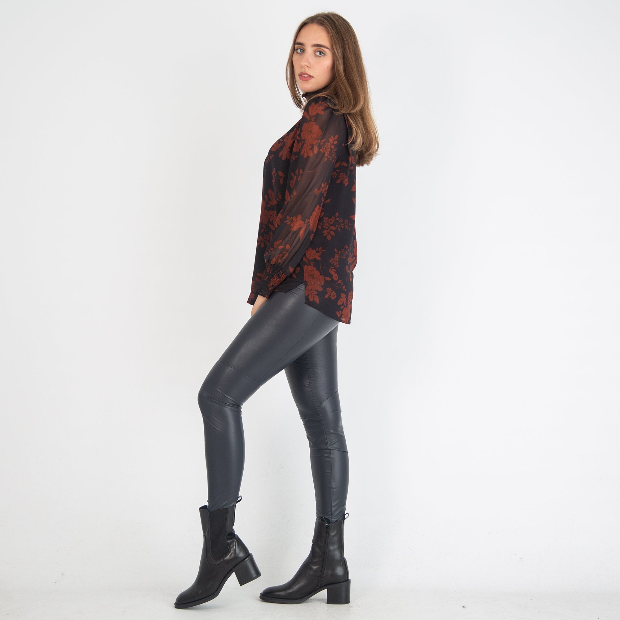 Riani Autumn Leaves Chiffon Blouse Deep Blue