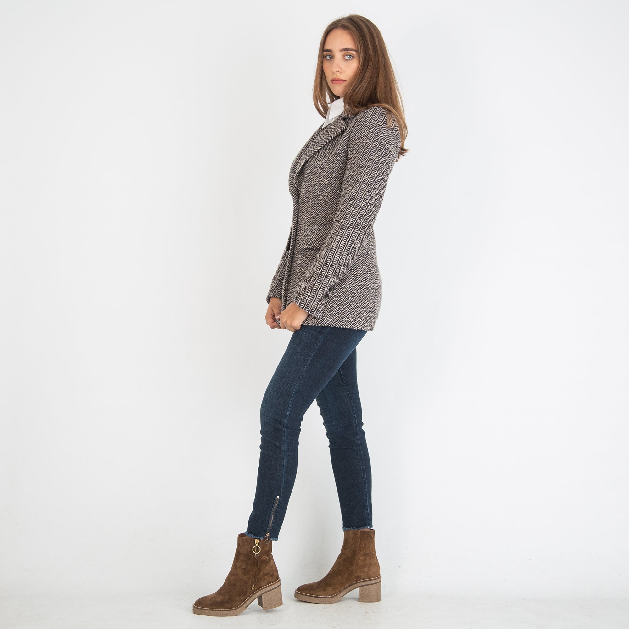 Riani Herringbone Blazer Beige/Navy