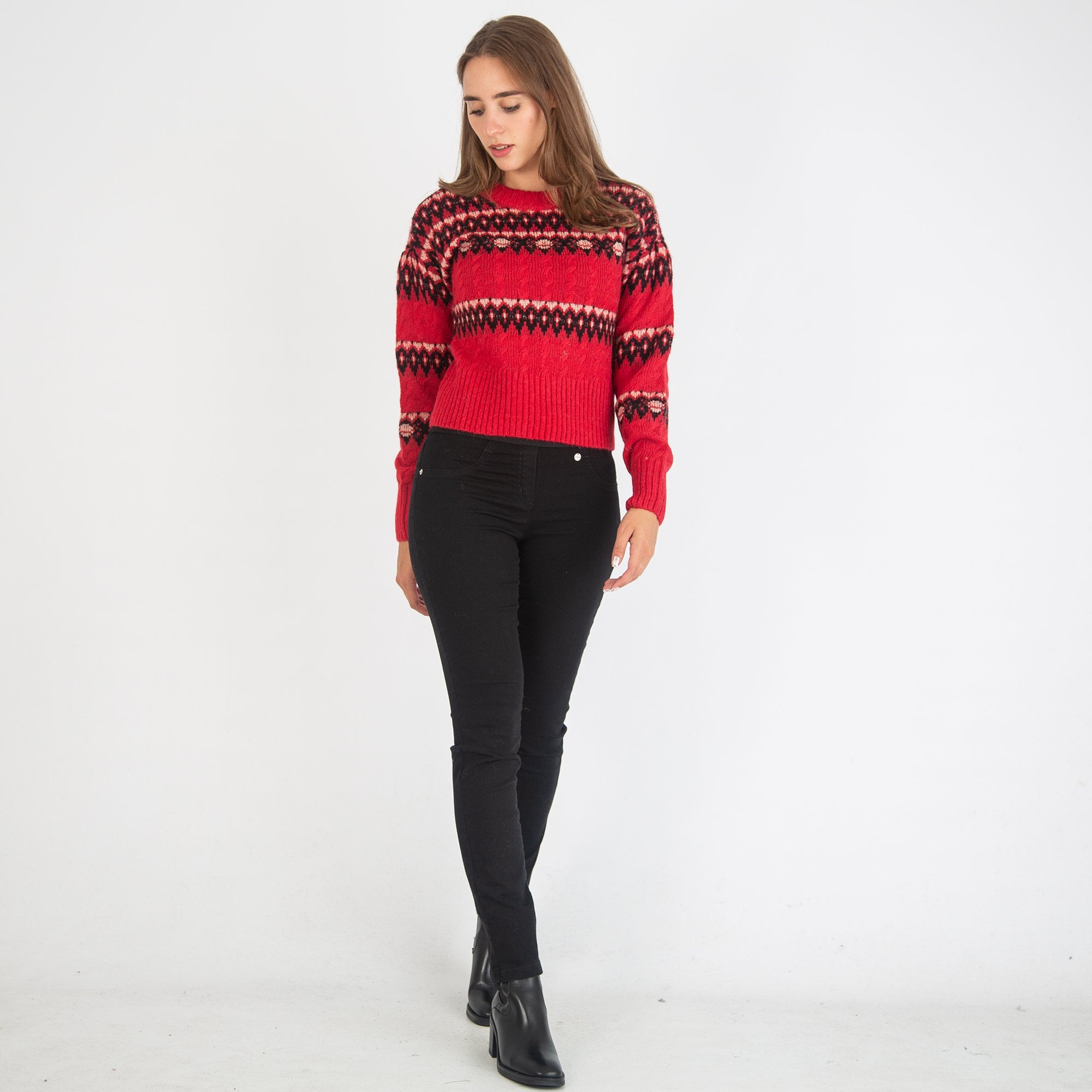 Scotch & Soda Fairisle Knitted Cable Jumper Red