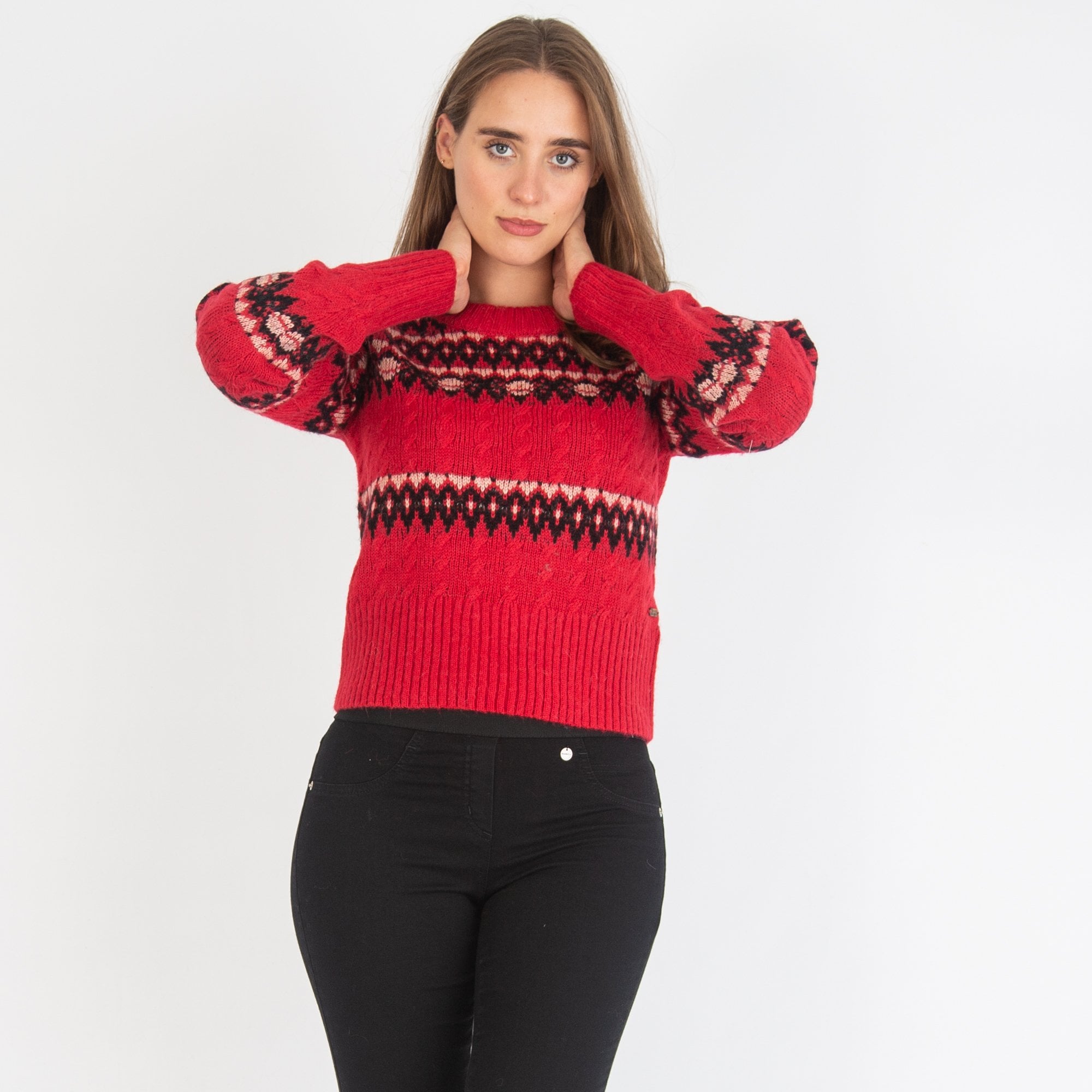 Scotch & Soda Fairisle Knitted Cable Jumper Red