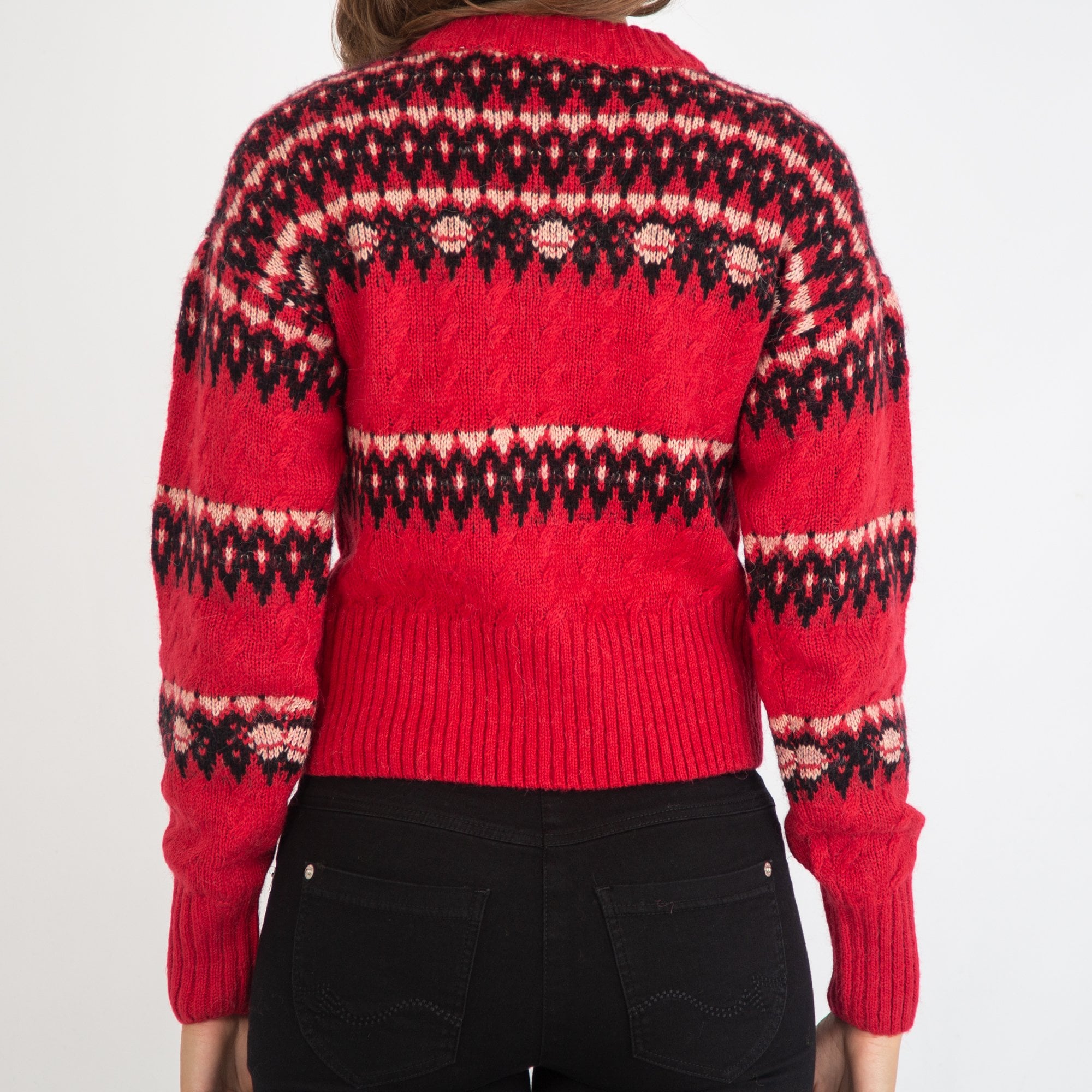 Scotch & Soda Fairisle Knitted Cable Jumper Red