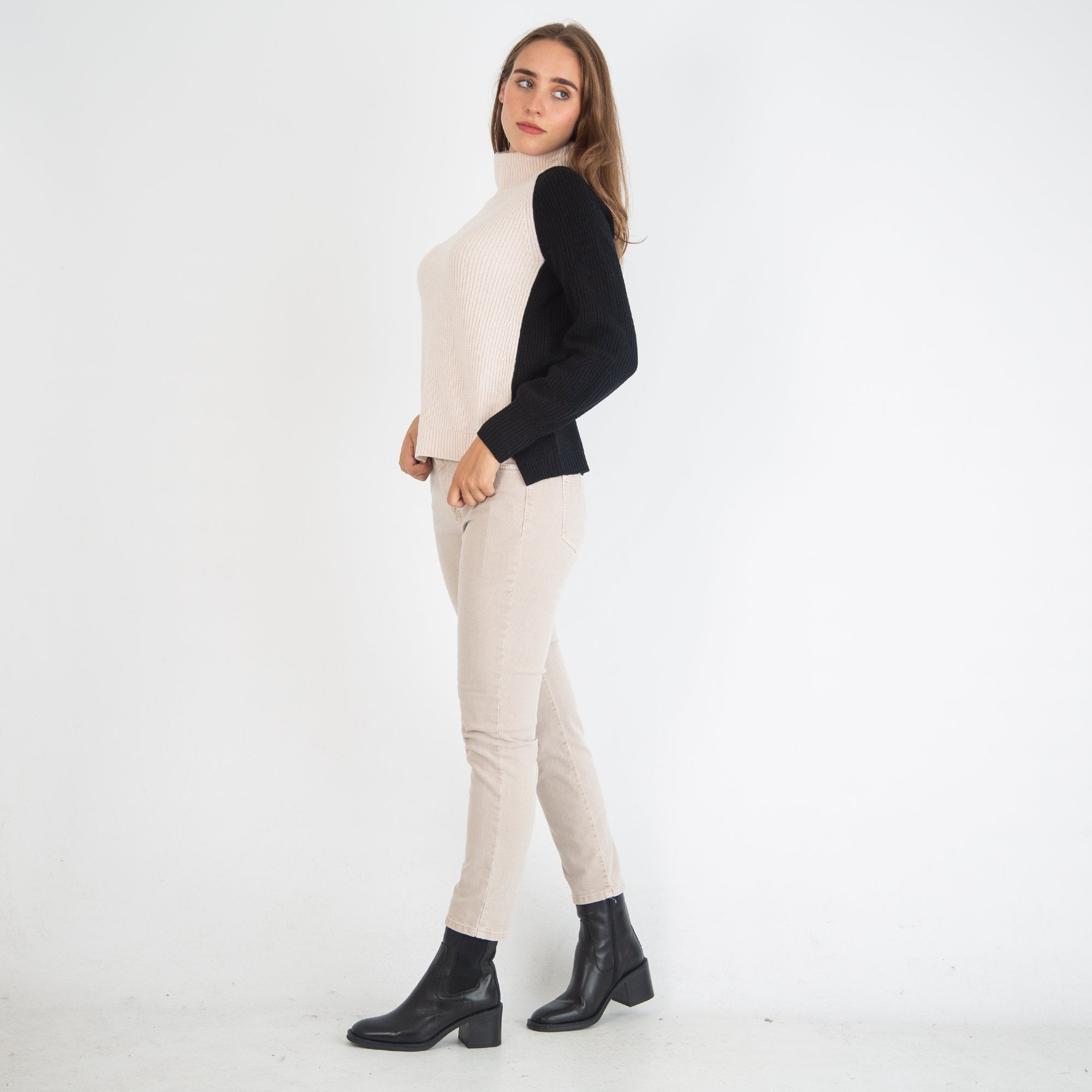 Marc Cain Colour Bloc Wool Jumper Nude/black