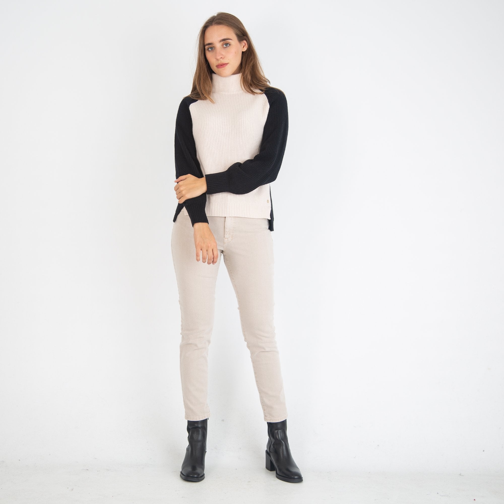 Marc Cain Colour Bloc Wool Jumper Nude/black