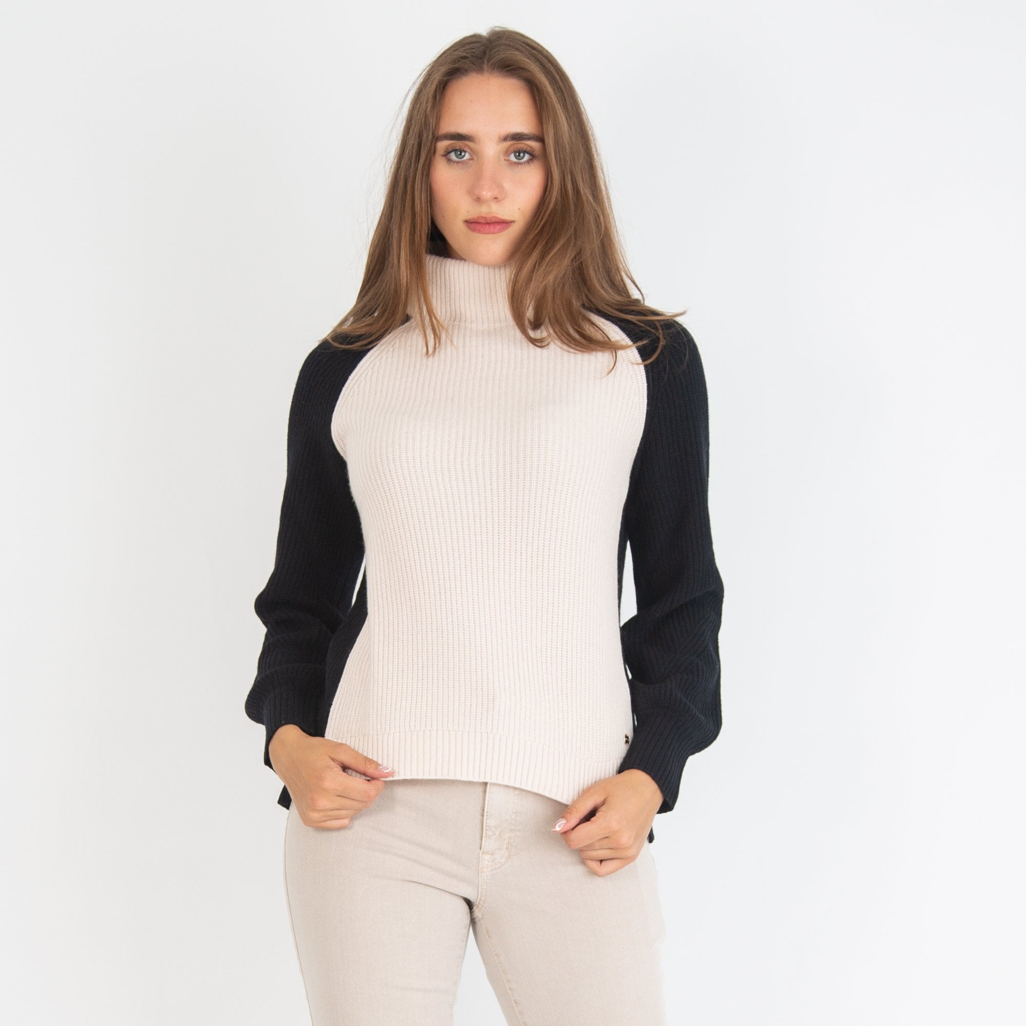 Marc Cain Colour Bloc Wool Jumper Nude/black